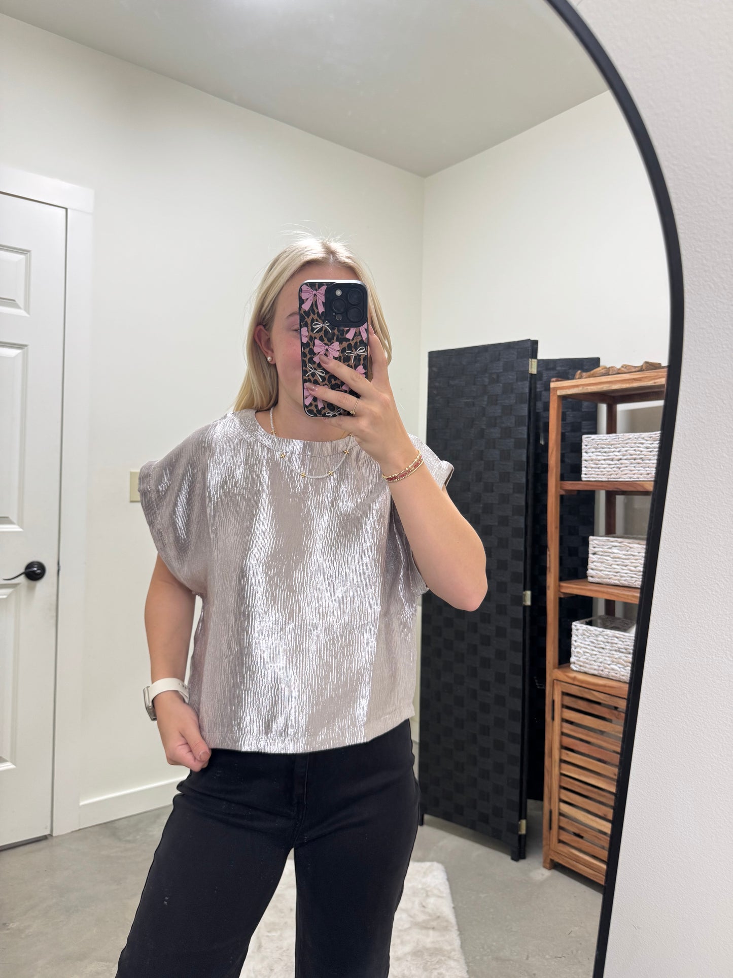 Boxy Textured Silver Top