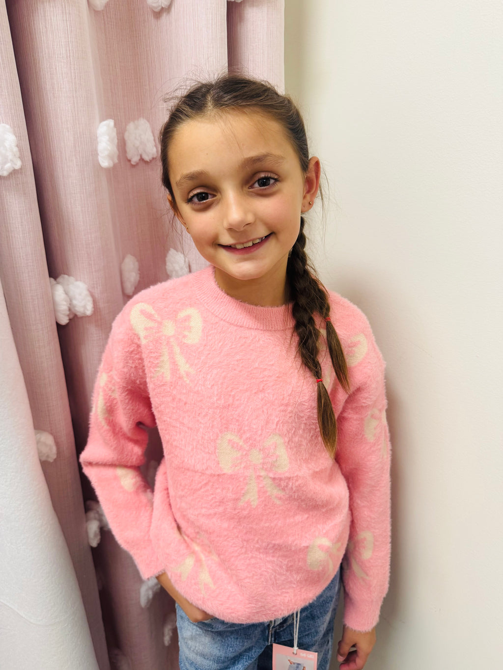 Girls Pink Bow Sweater