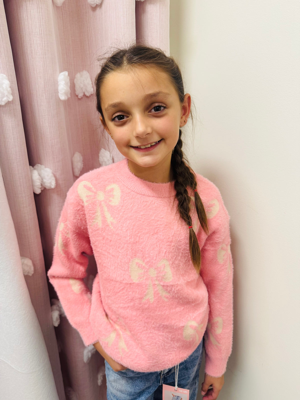 Girls Pink Bow Sweater