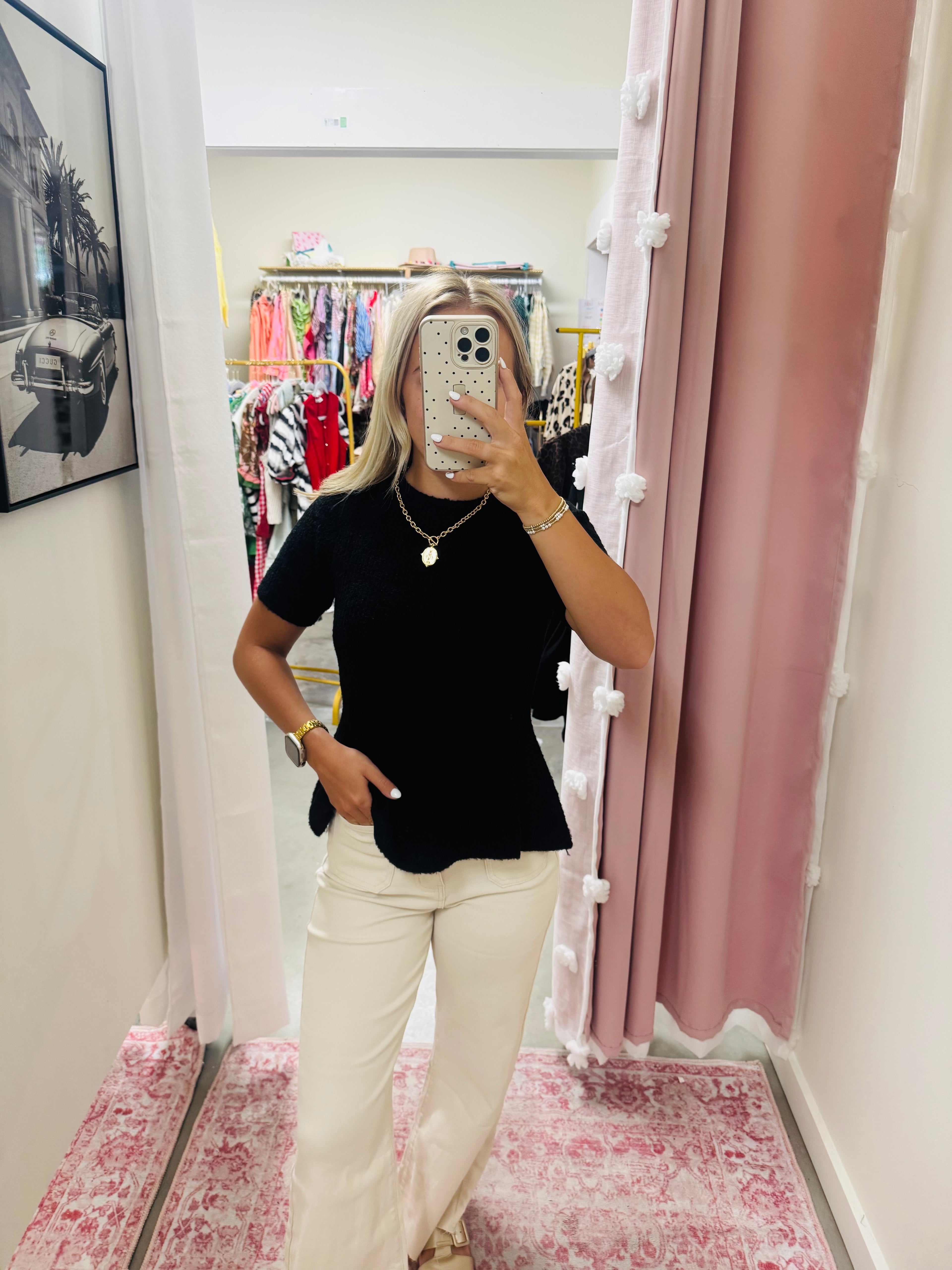 Black Texture Peplum Top