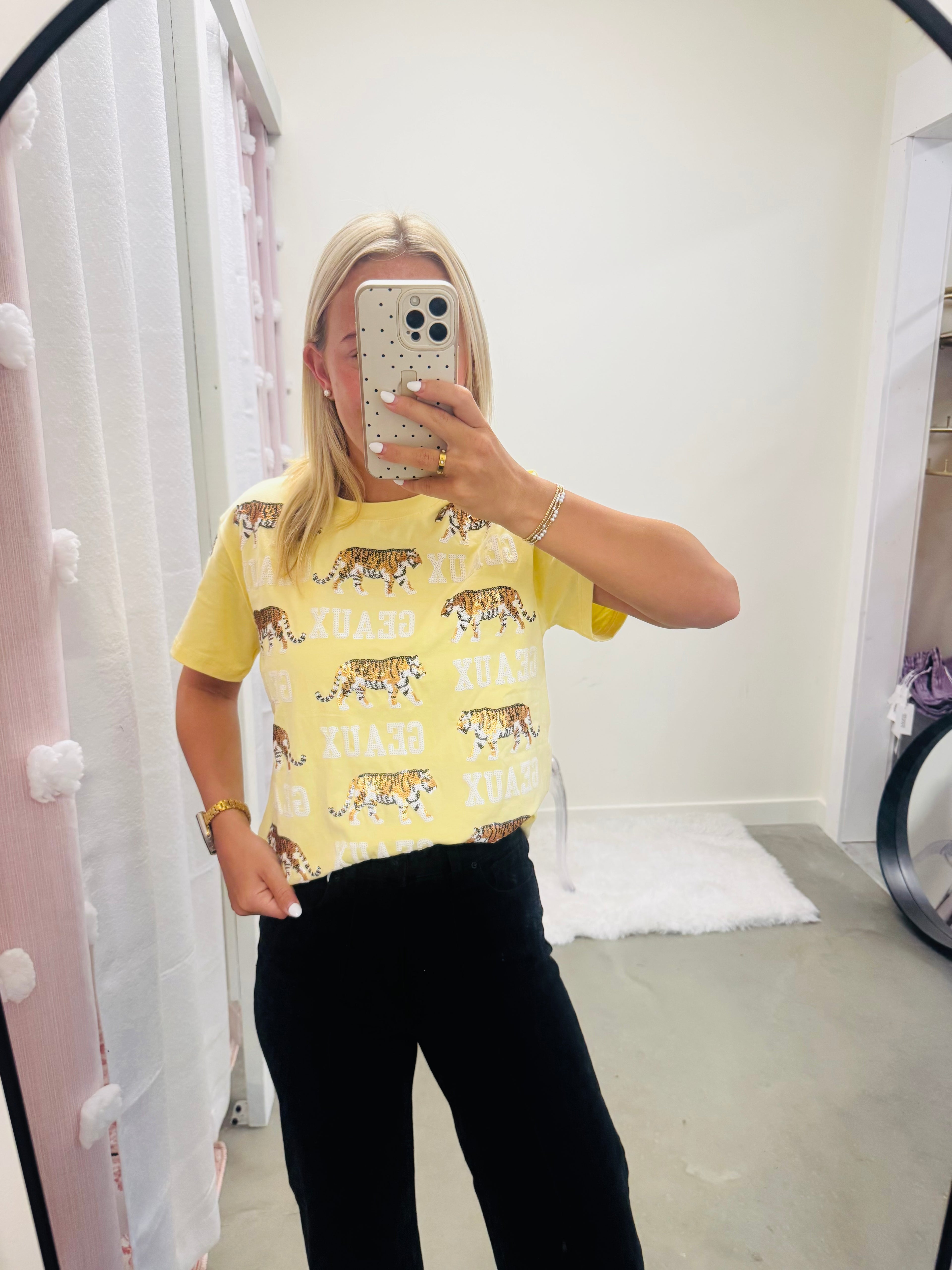 Yellow Geaux Tiger Sequins Shirt