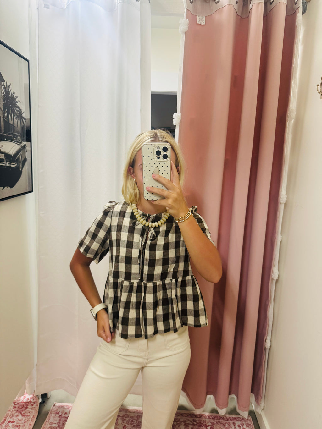 Brown and Cream Gingham Top