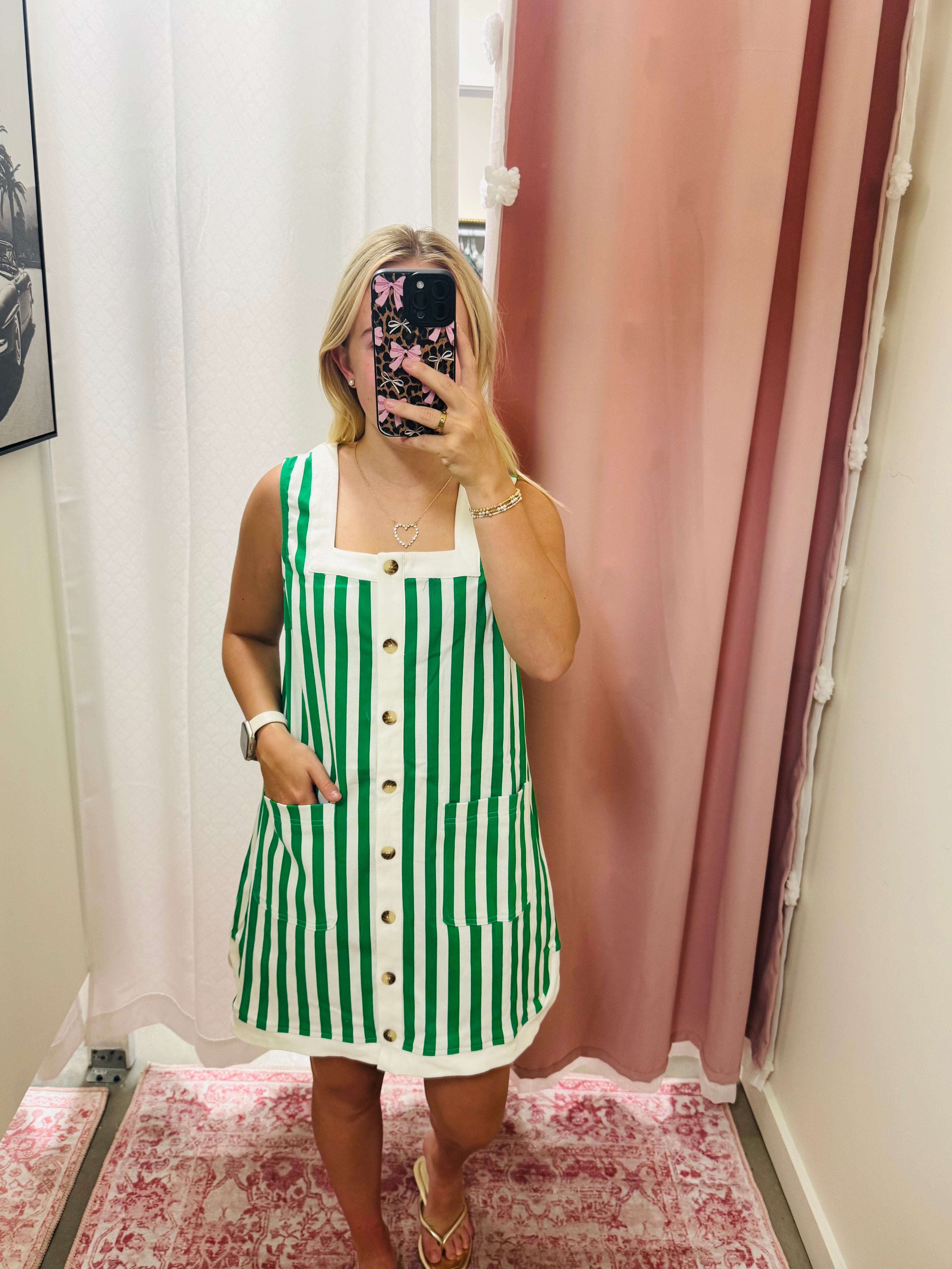 Kelly Green Sailor Stripe Dress  Ellie Bloom Boutique