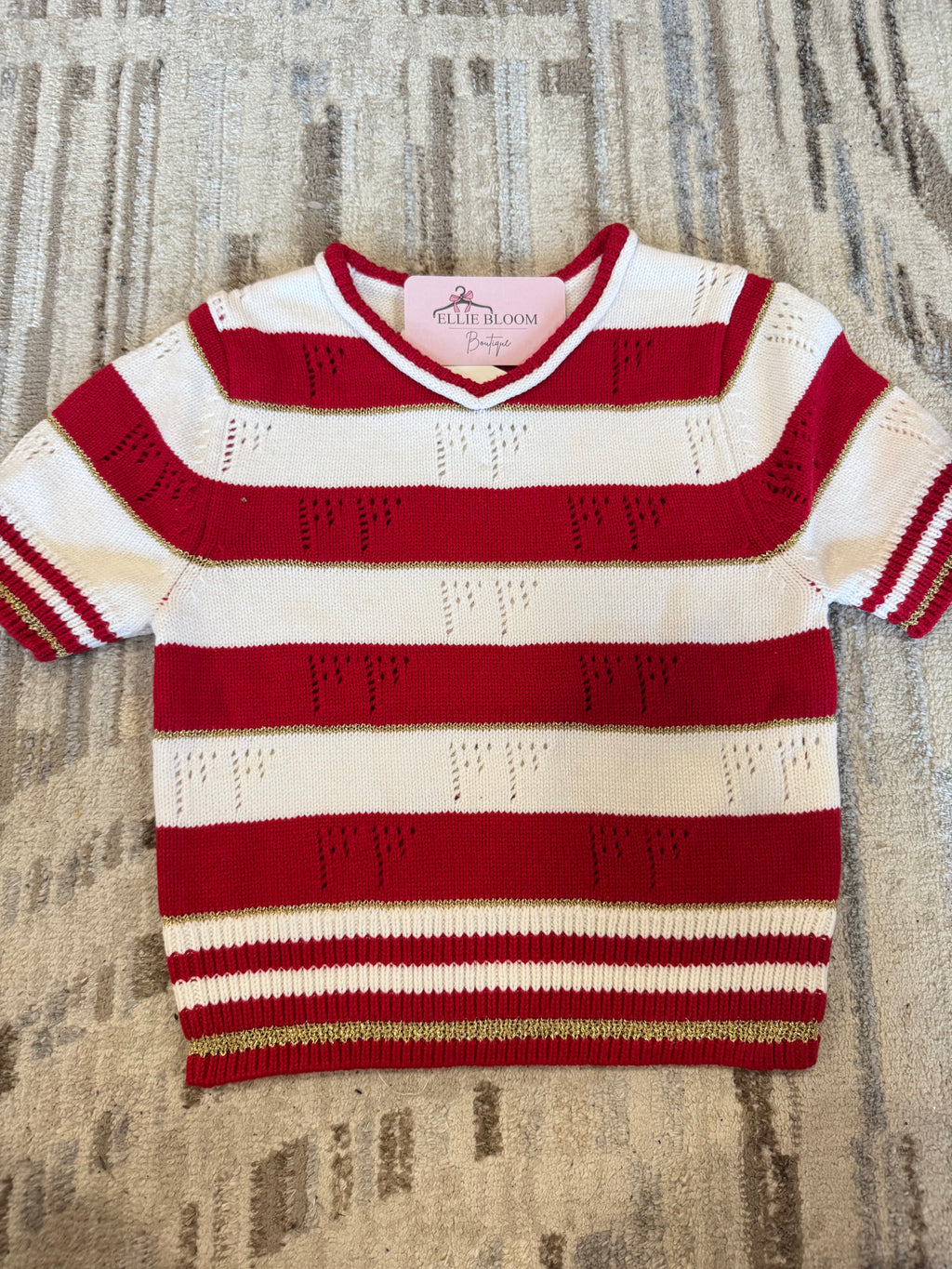 Red and White Pointelle Sweater