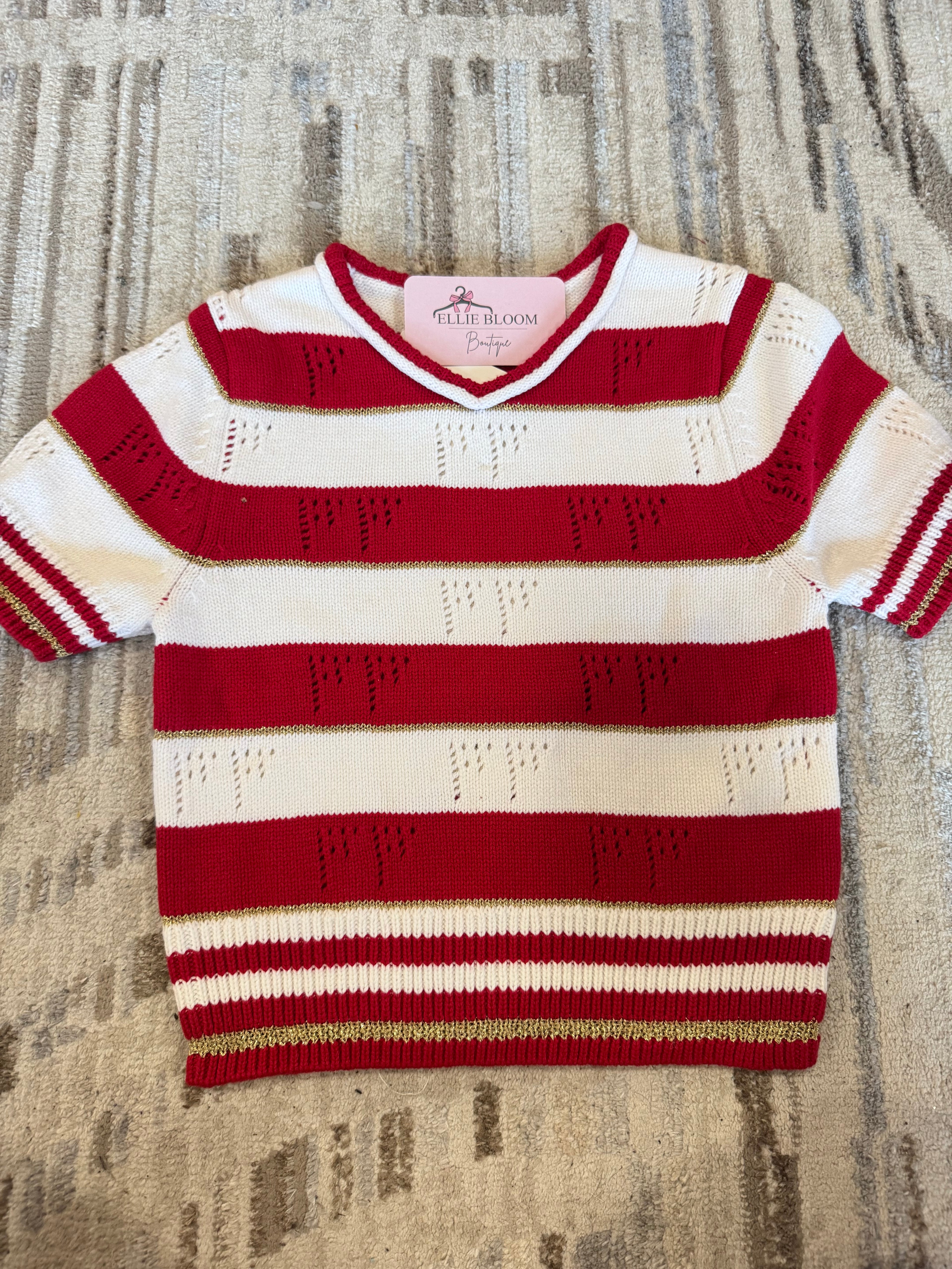 Red and White Pointelle Sweater