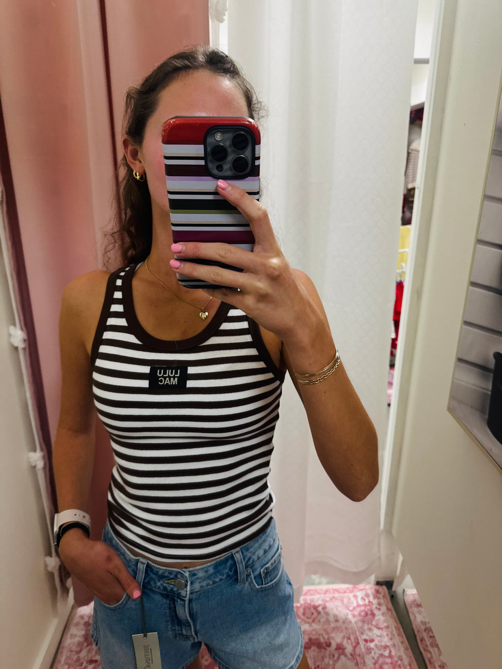 Brown and White Striped Tank
