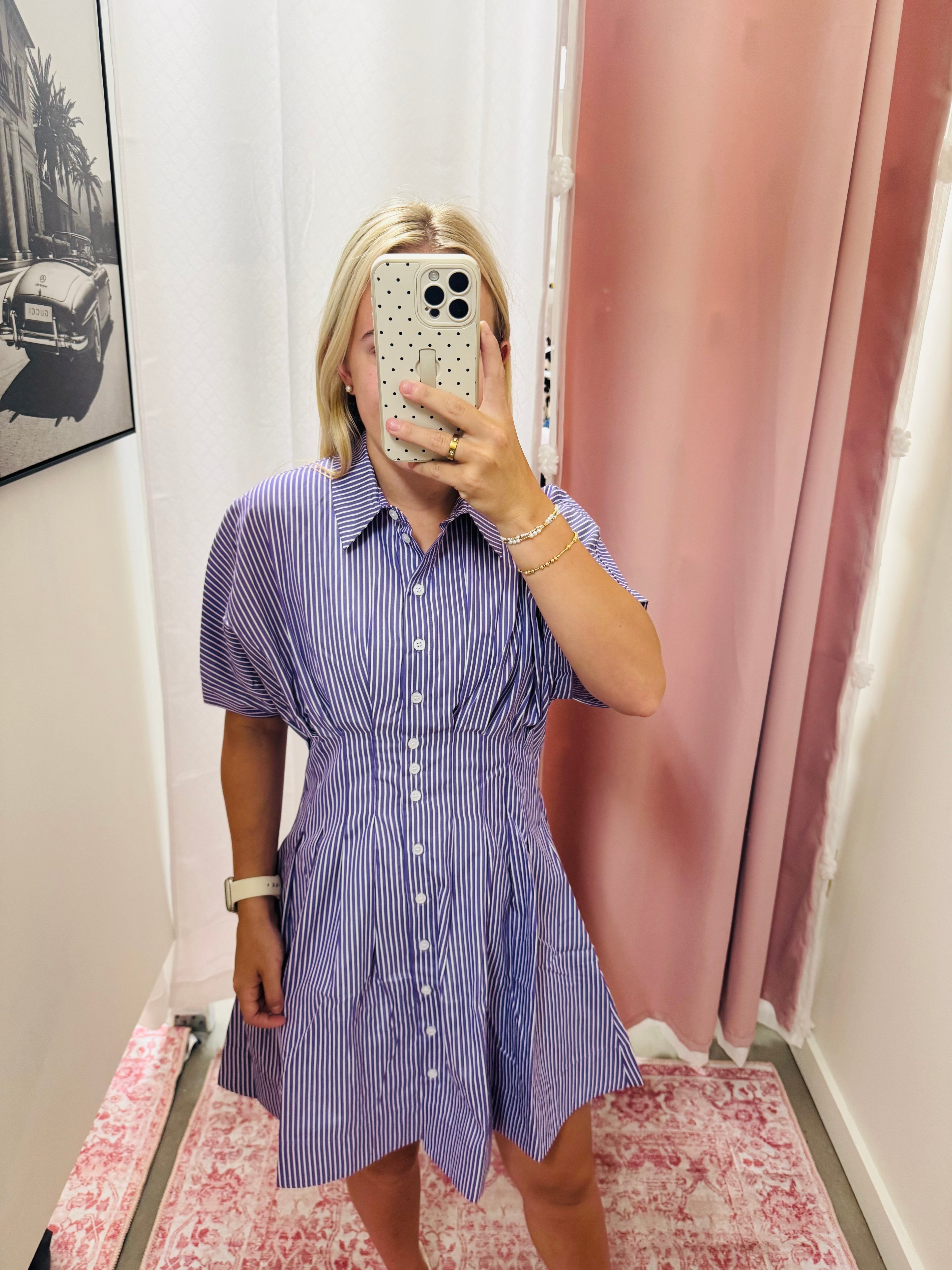 Purple Pleated Stripe Dress