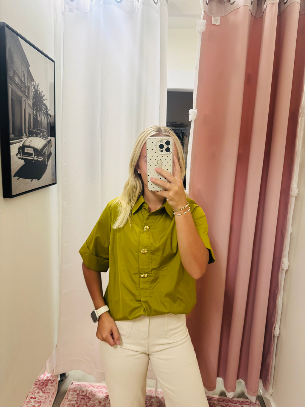 Bright Olive Button Top
