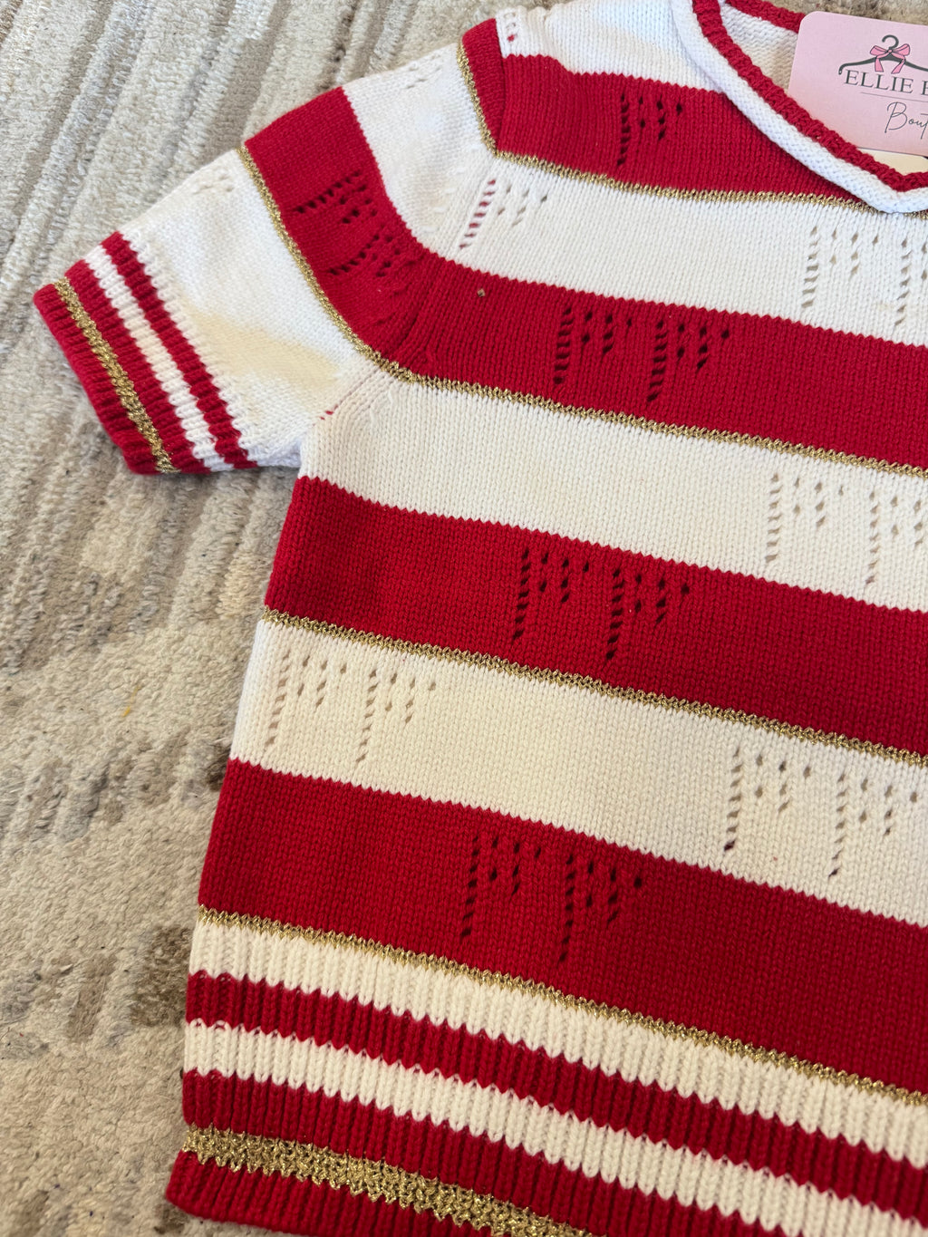 Red and White Pointelle Sweater
