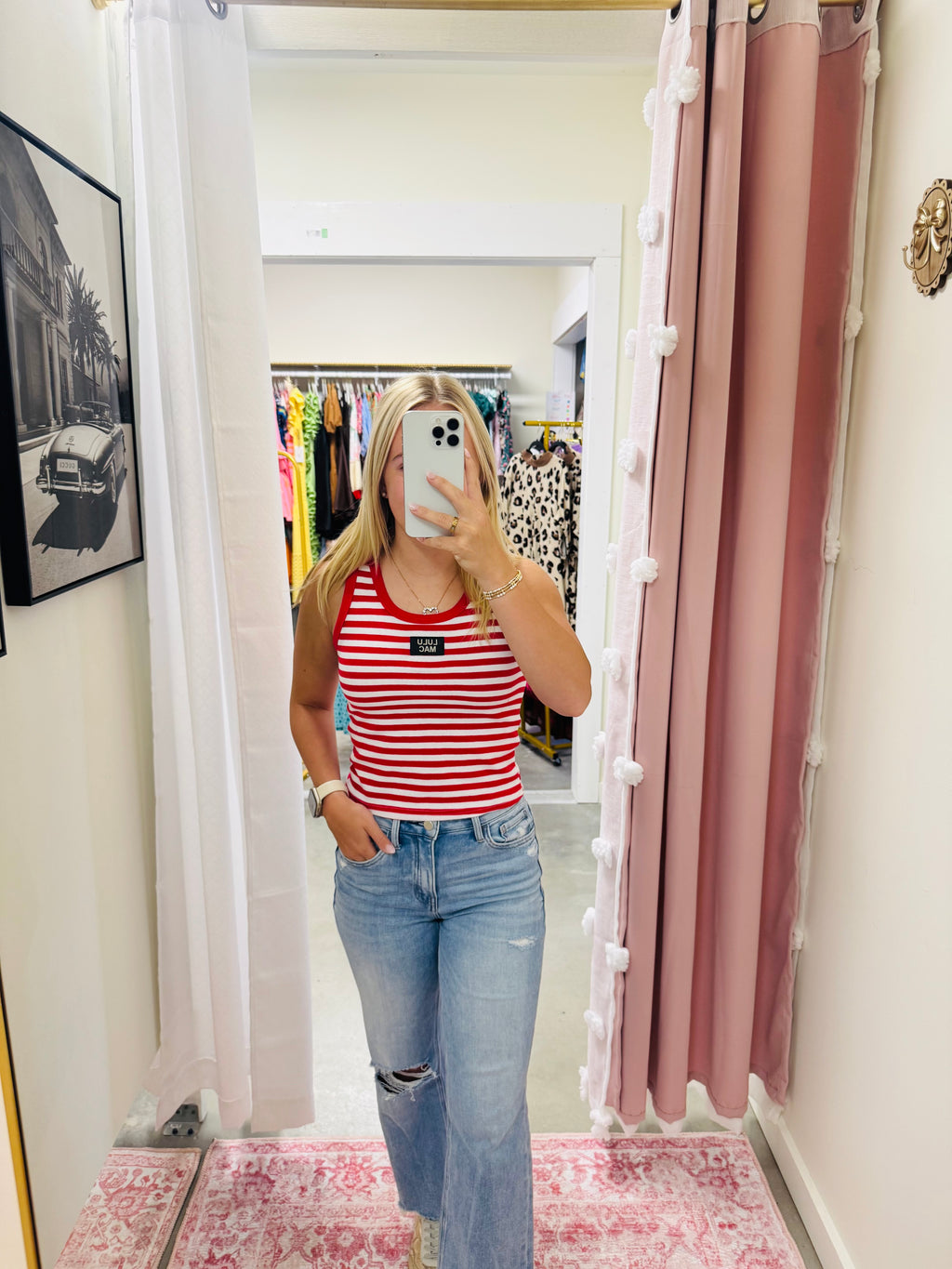 Red and White Stripe Top