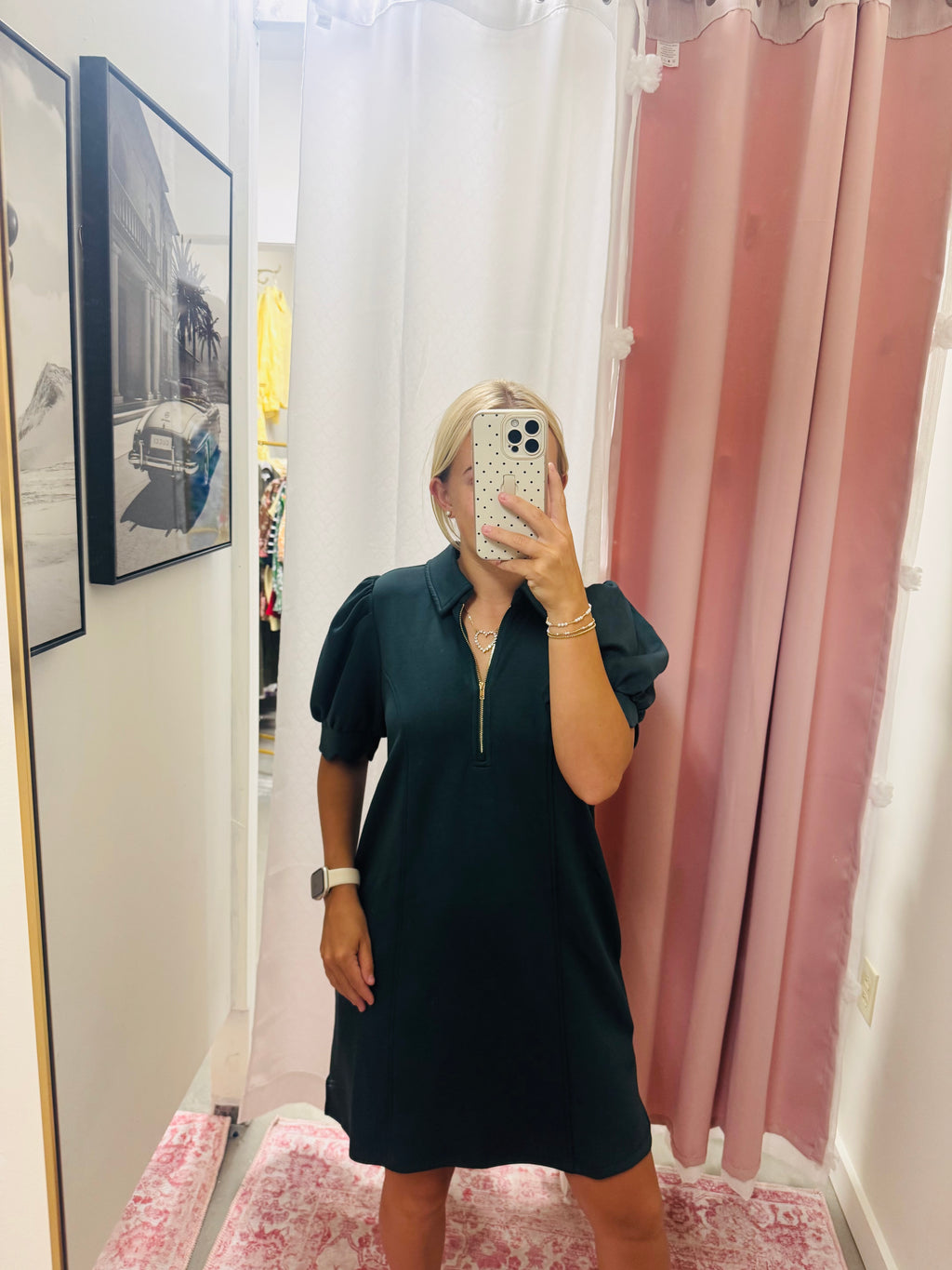 Deep Green Scalloped Sleeve Dress
