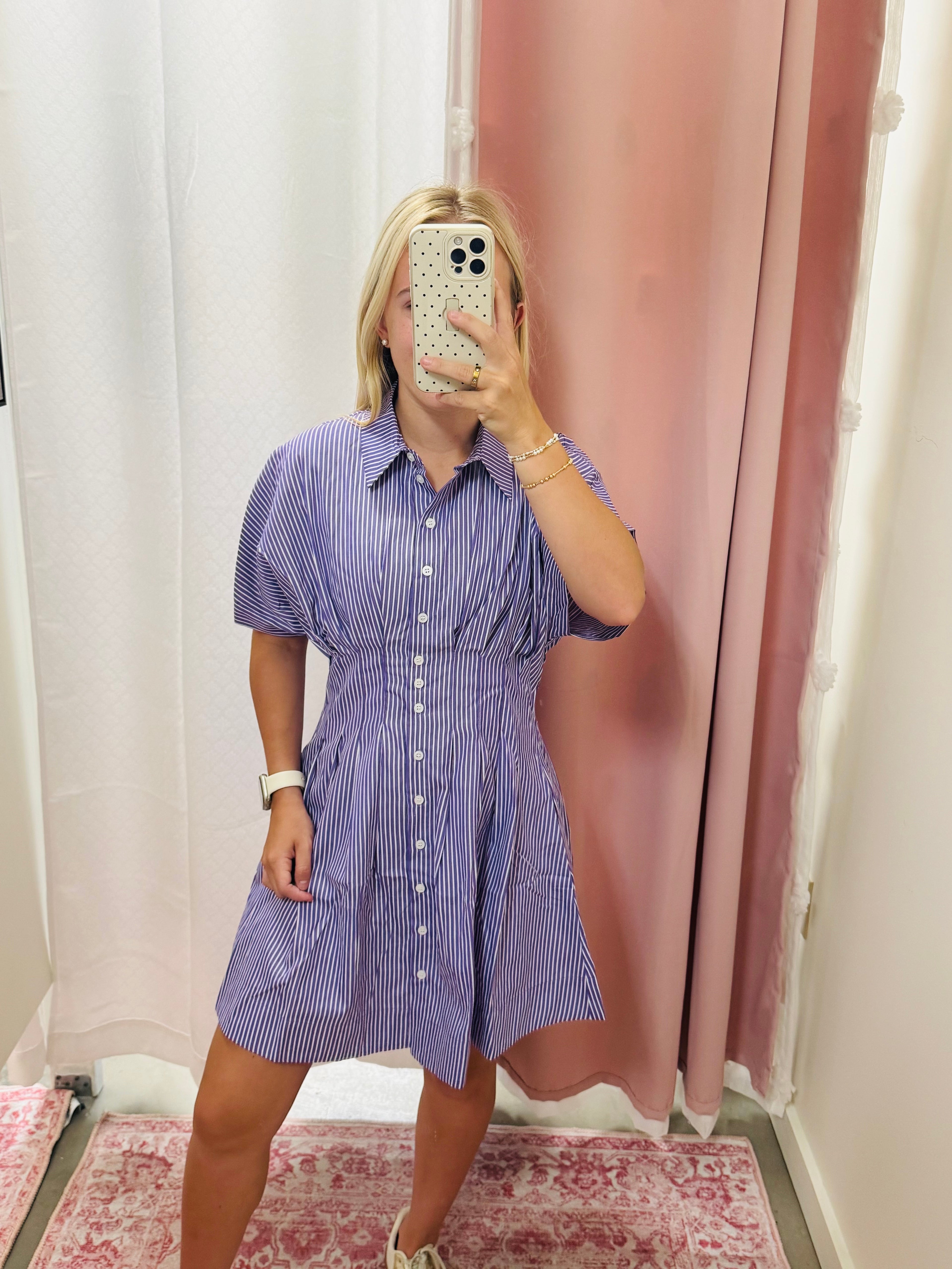Purple Pleated Stripe Dress
