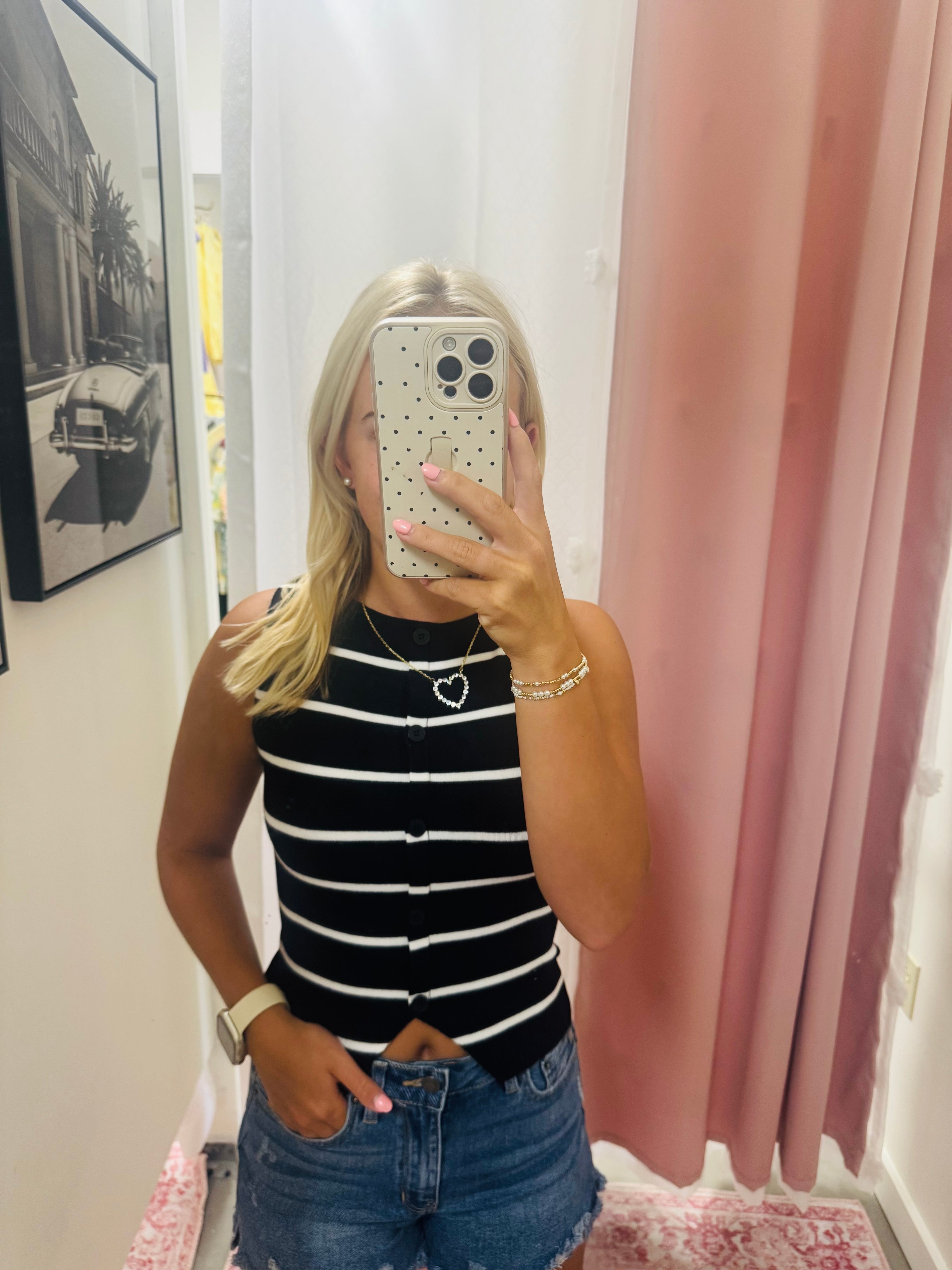 Soft Knit Black Stripe Button Up