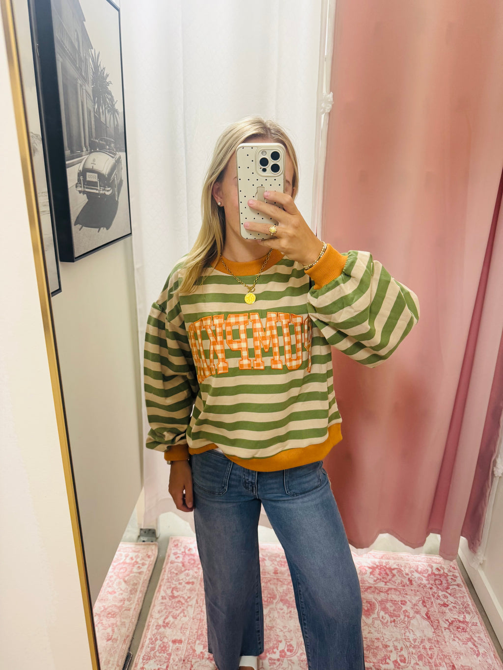 Pumpkin Stripe/Gingham Top