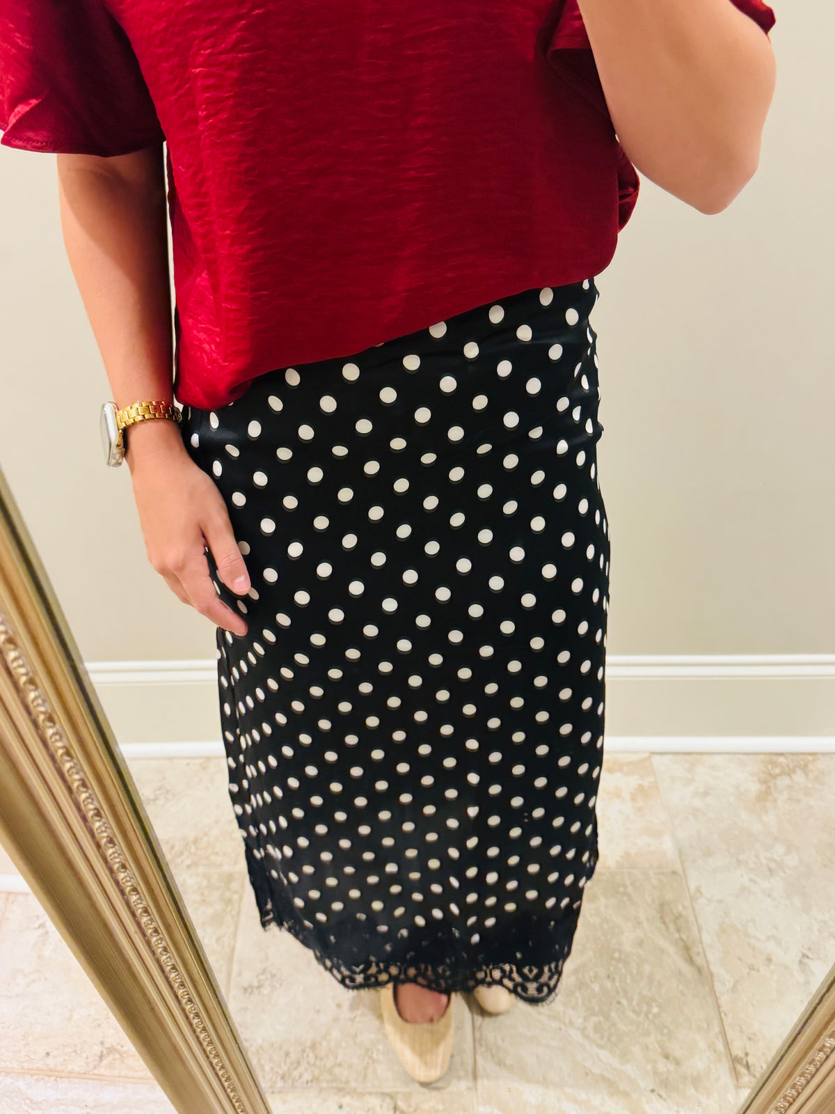 Black Polka Dot Lace Trim Skirt