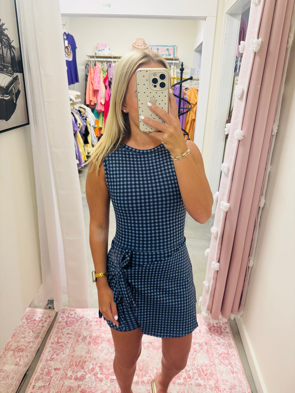 Navy Gingham Wrap Dress