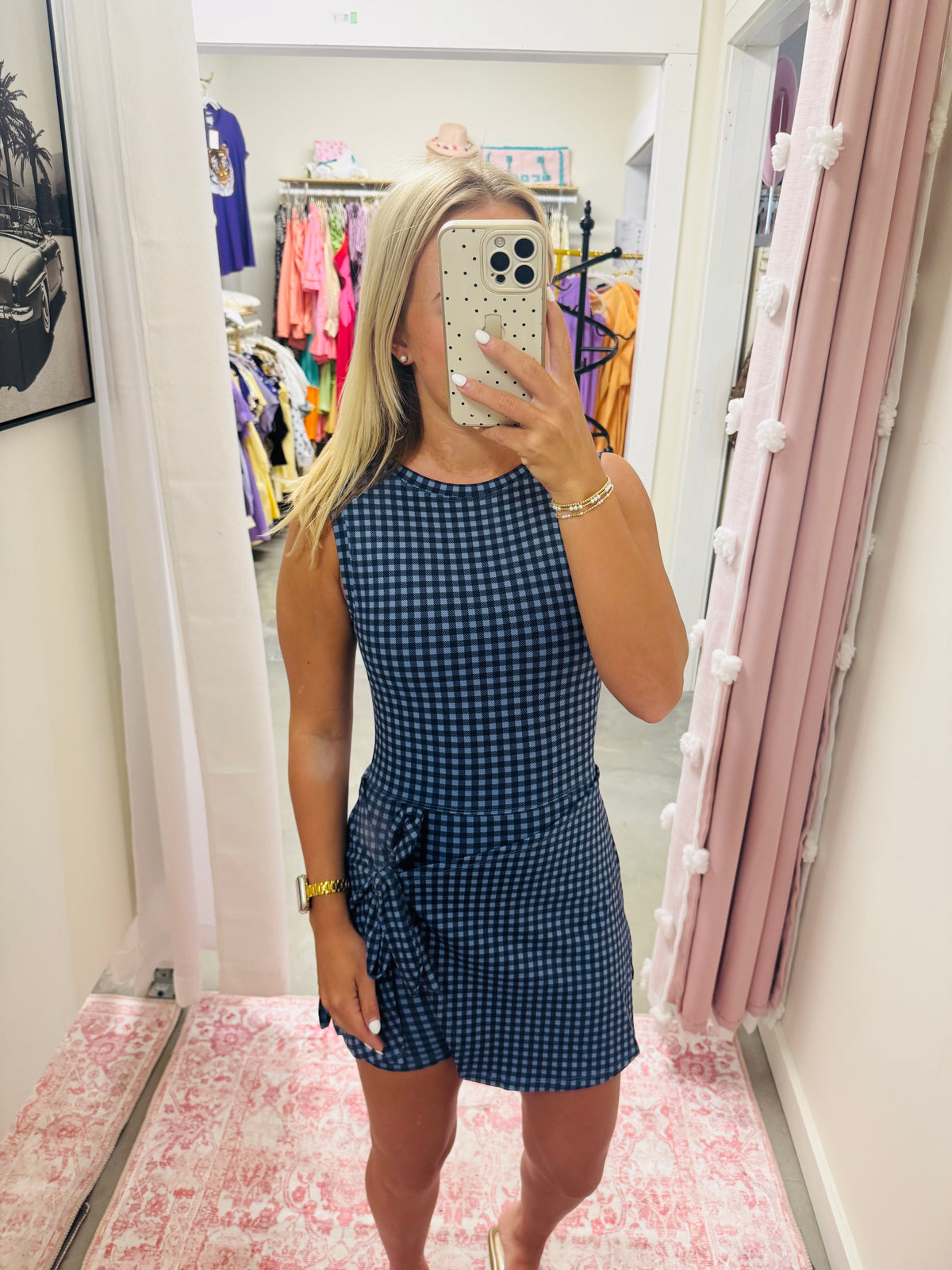 Navy Gingham Wrap Dress