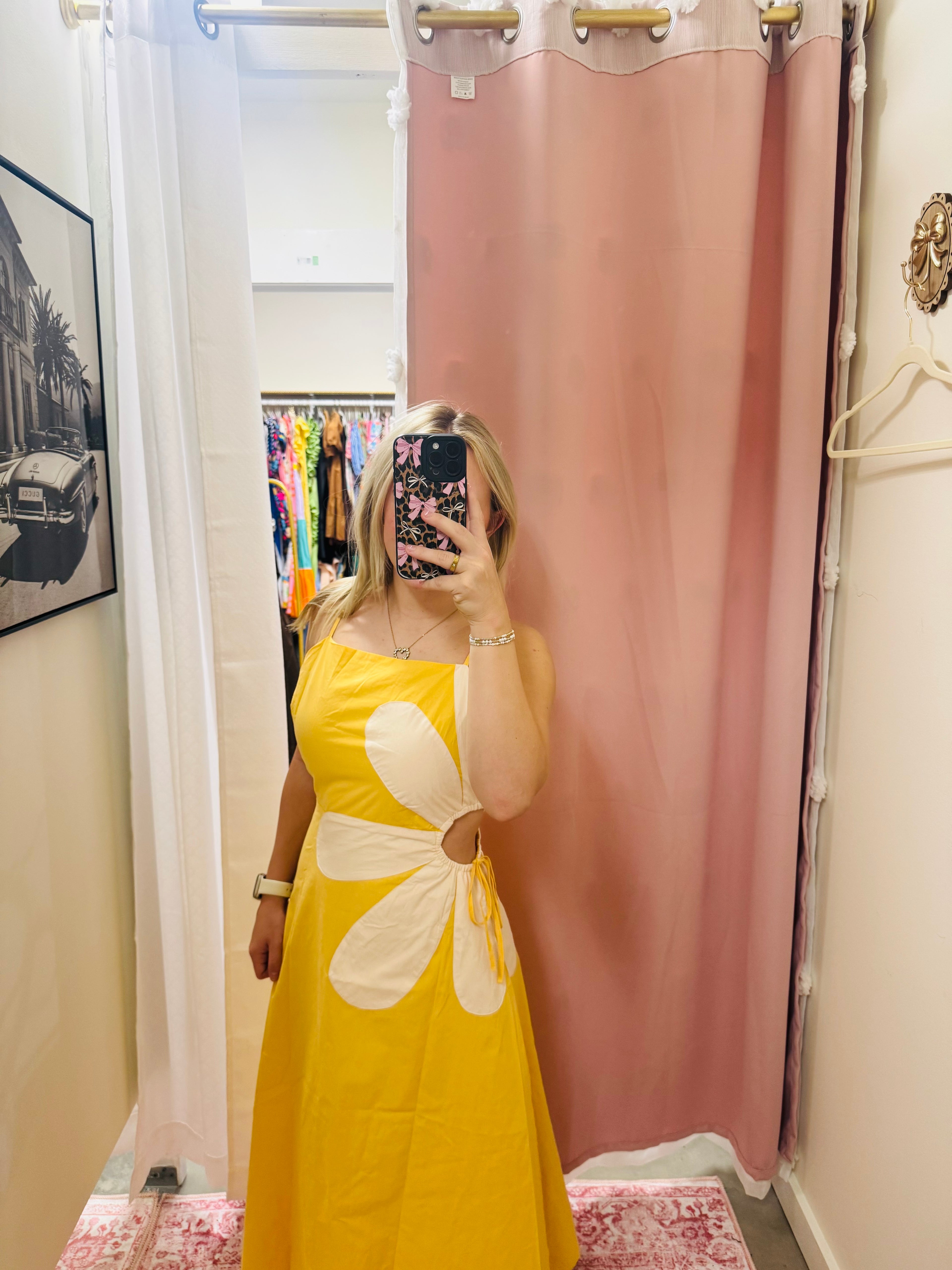 Yellow Cutout Floral Resort Midi Dress