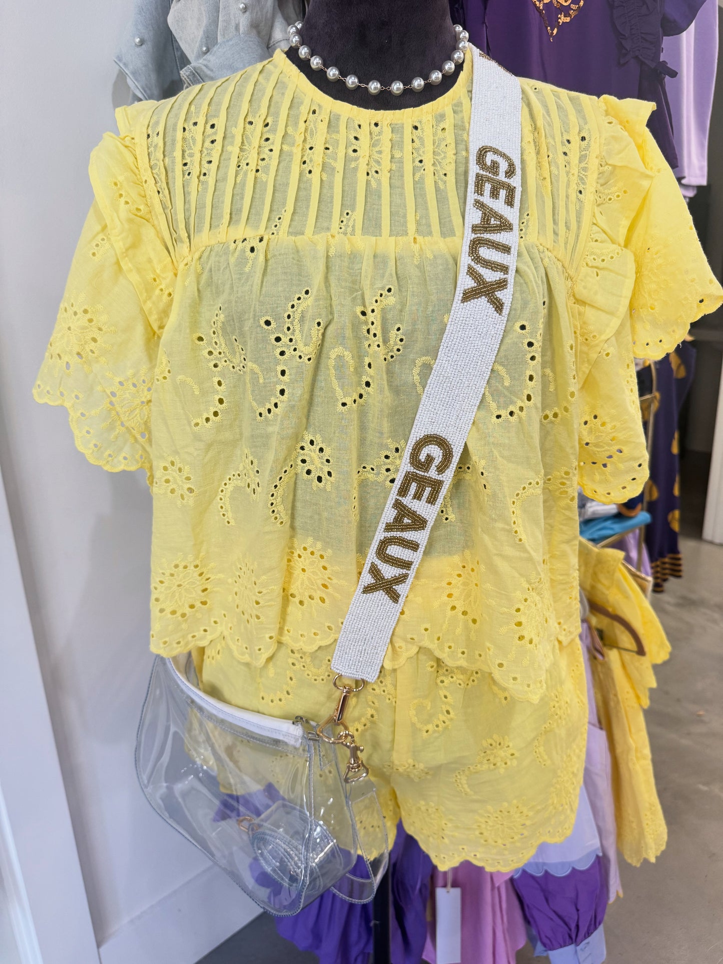 White and Gold Geaux Purse Strap