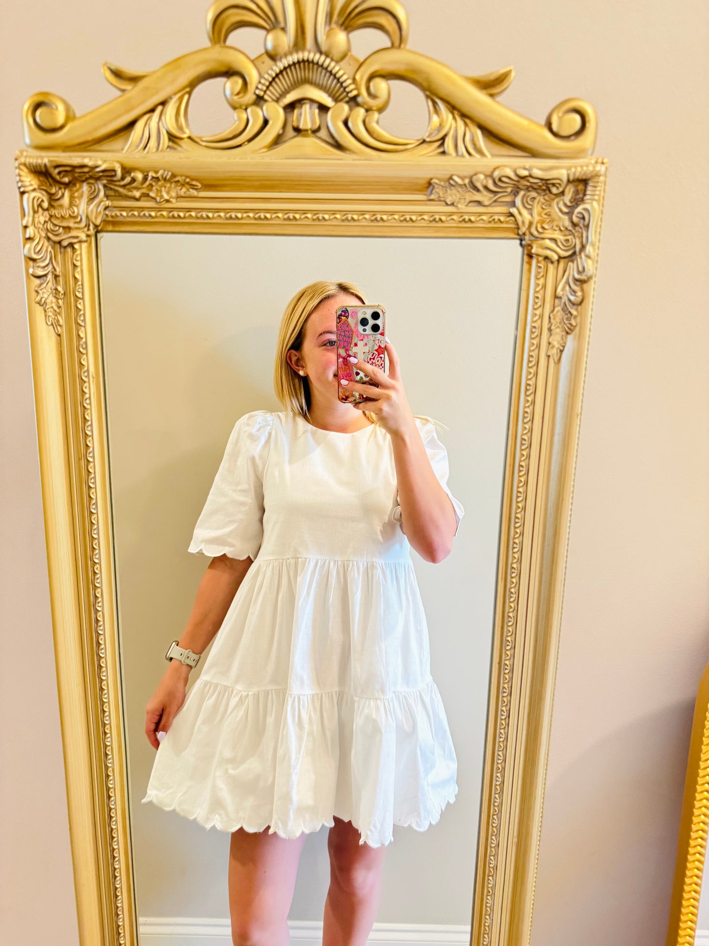 Scalloped White Dress