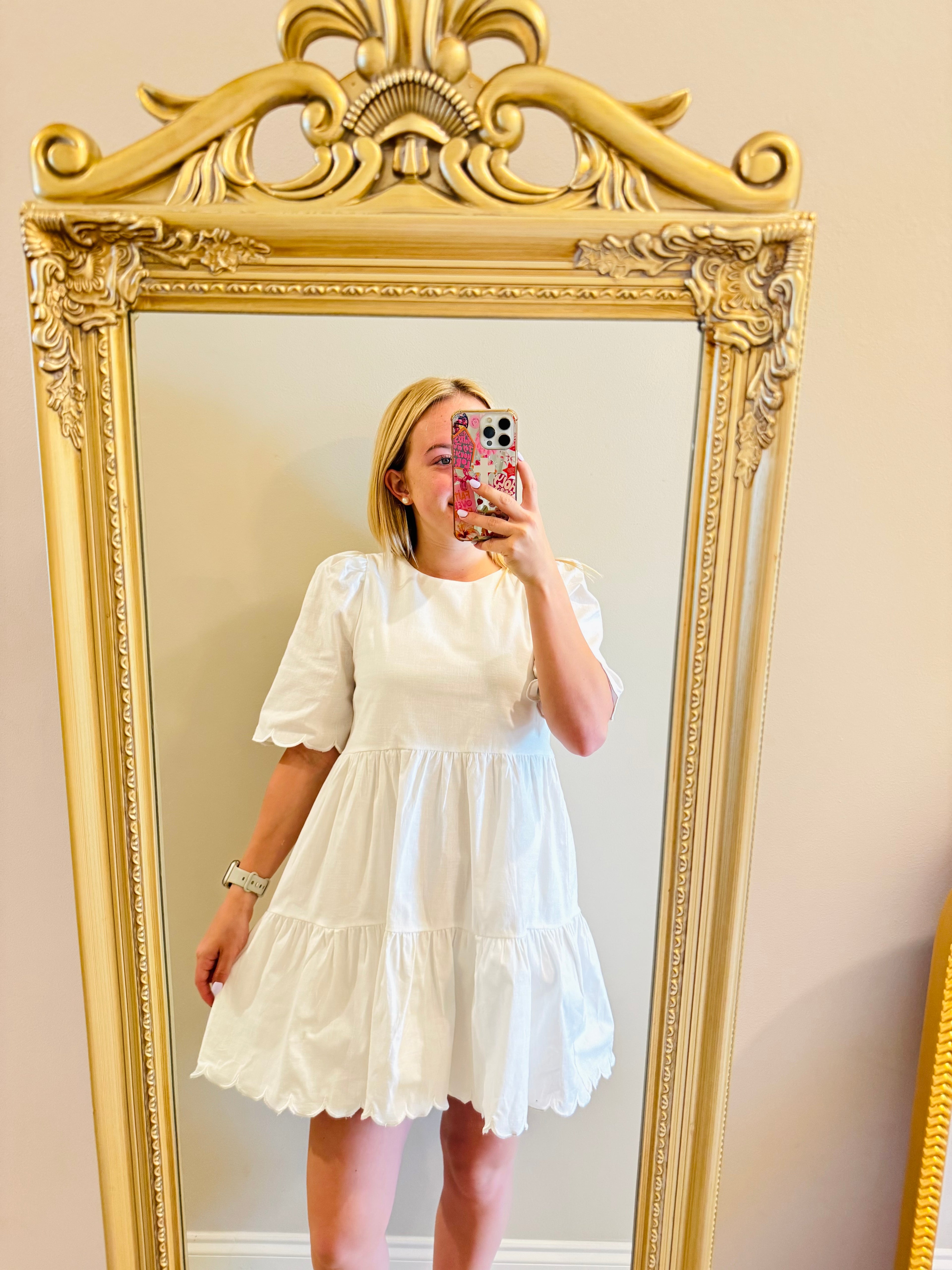 Scalloped White Dress