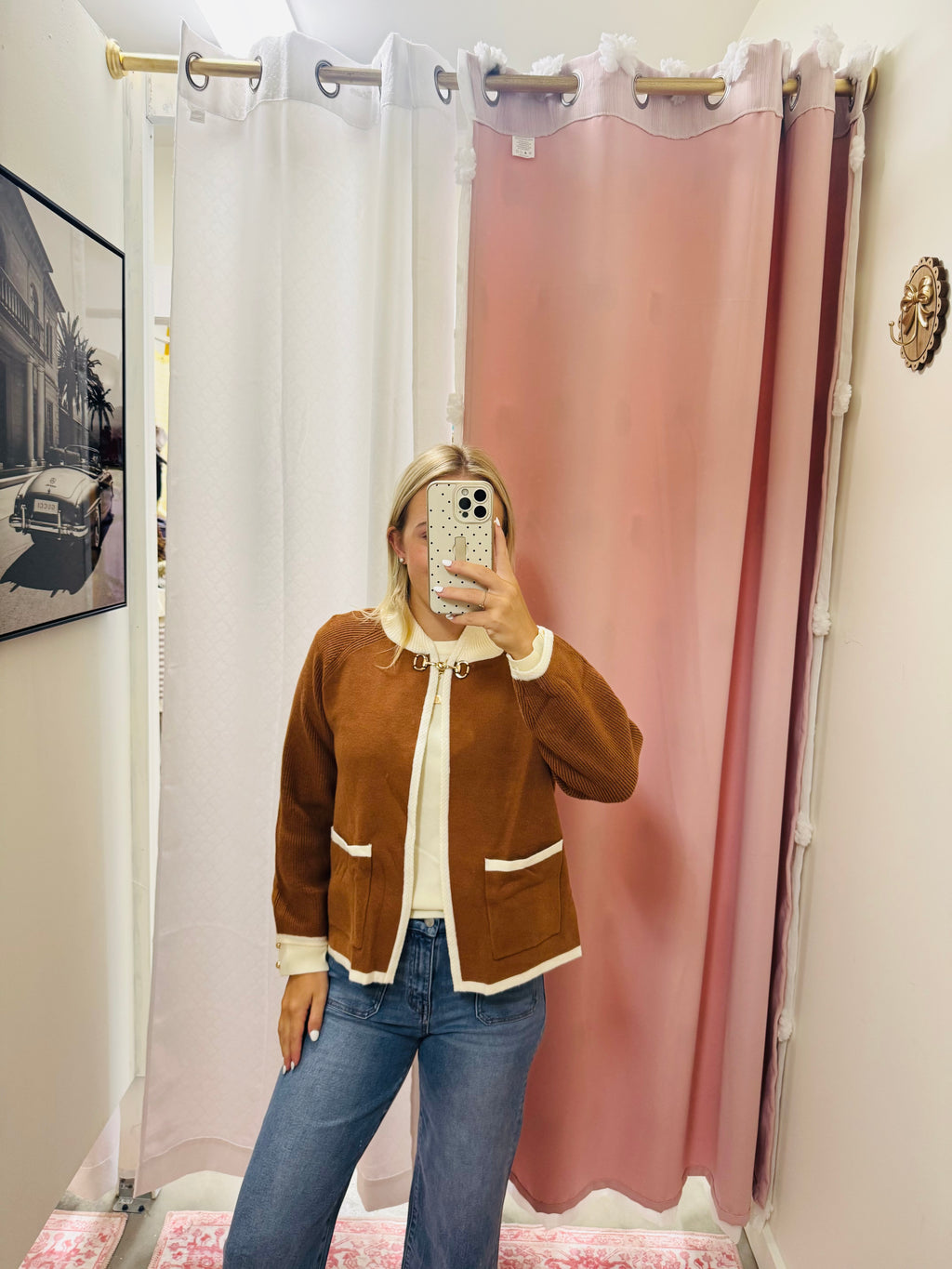 Rust and Cream Horse-bit Cardigan