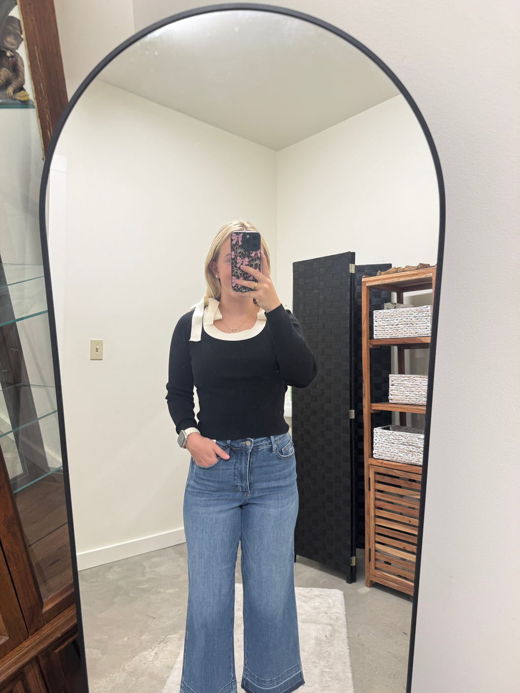 Black Ribbed Long Sleeve Top