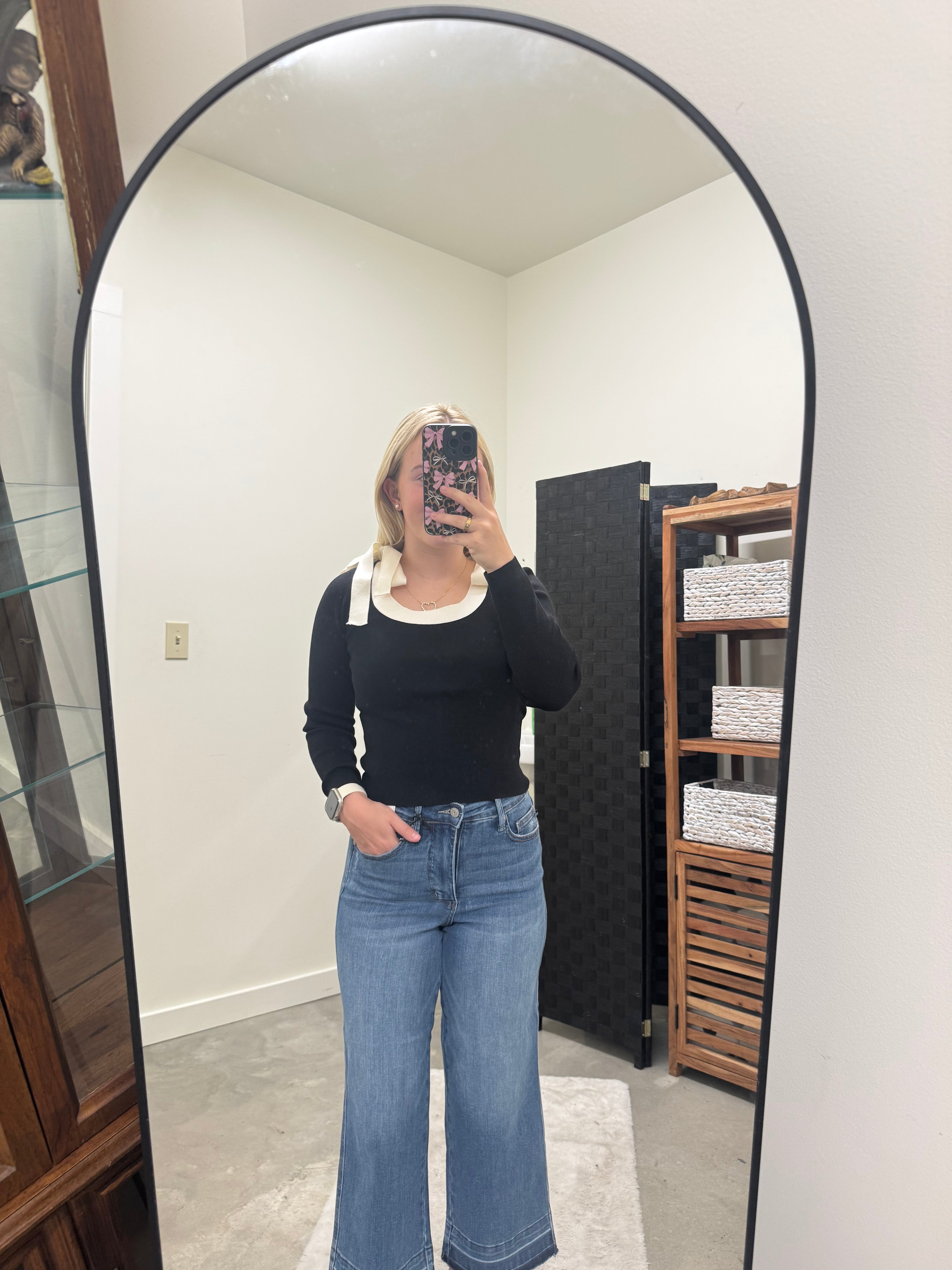 Black Ribbed Long Sleeve Top