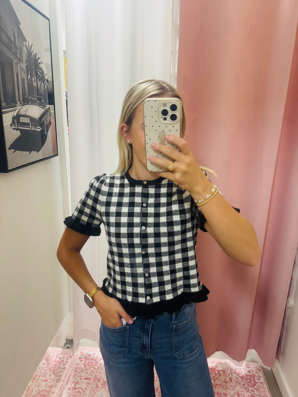 White and Black Gingham Top