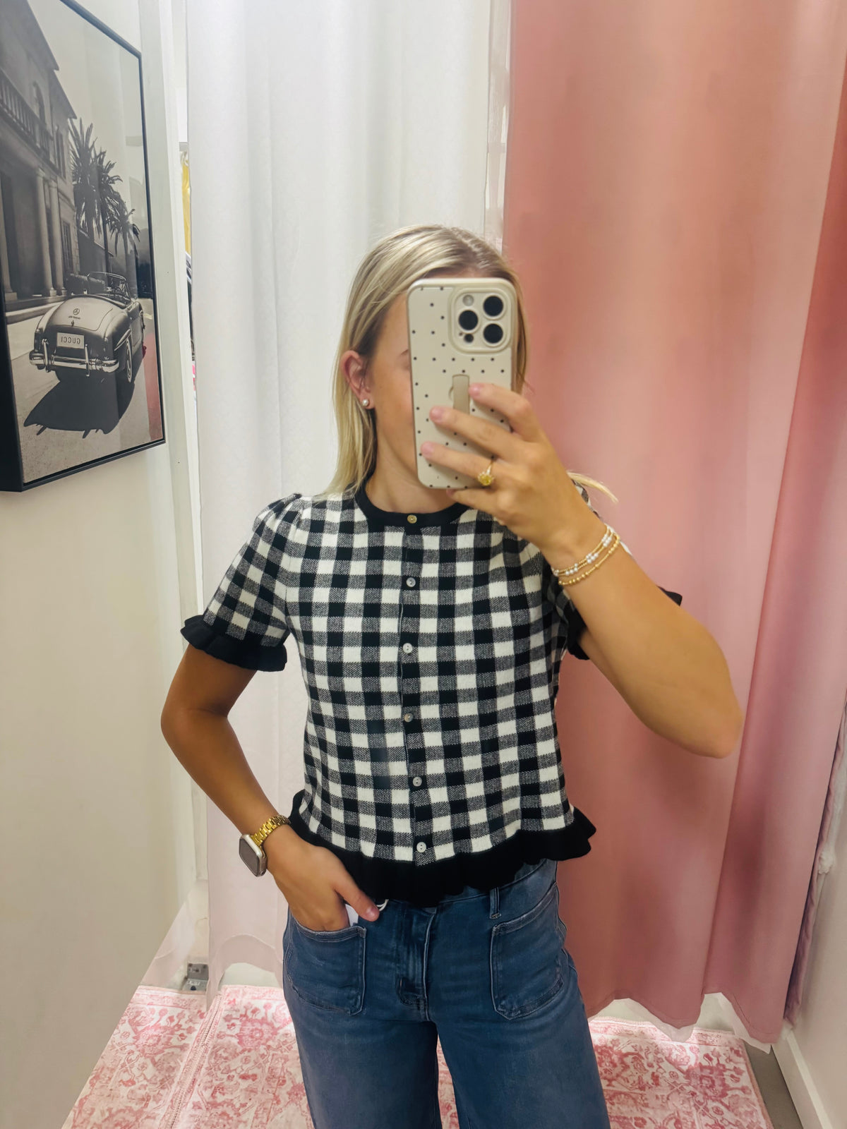 White and Black Gingham Top