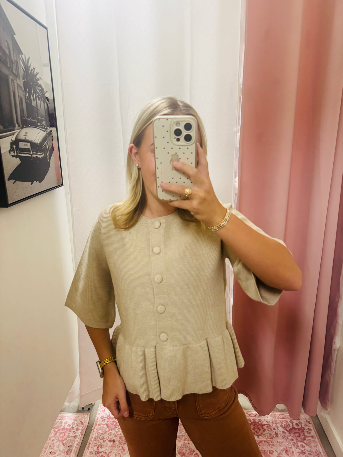 Oatmeal Button Up Knit Sweater