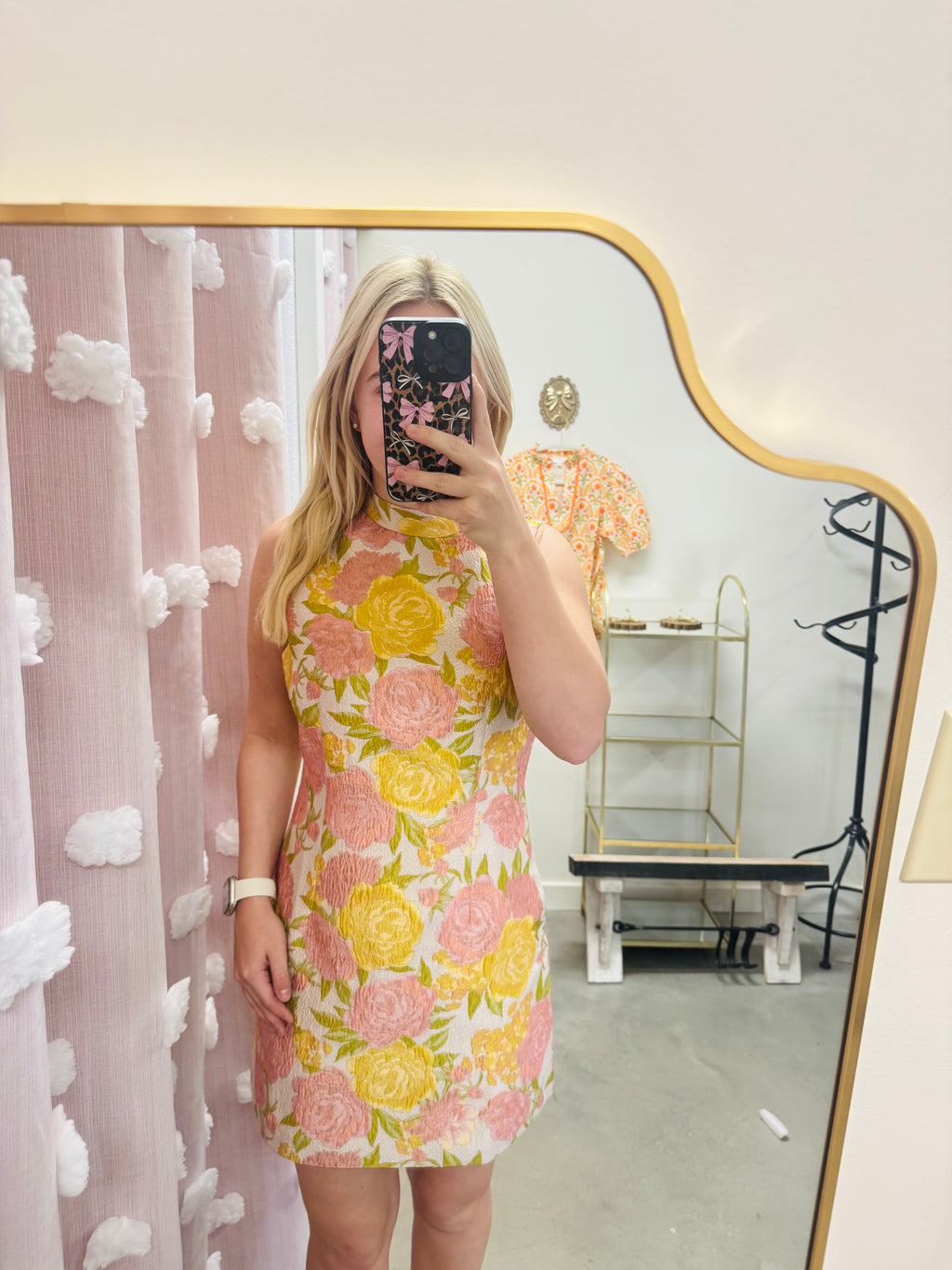 Mock Neck Floral Mini Dress