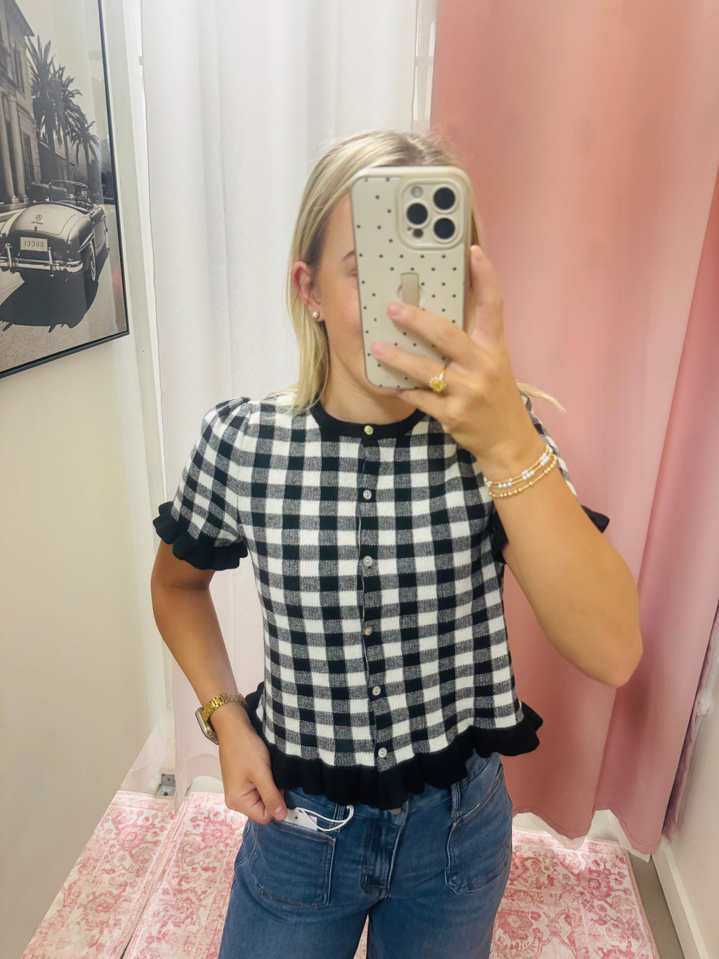 White and Black Gingham Top