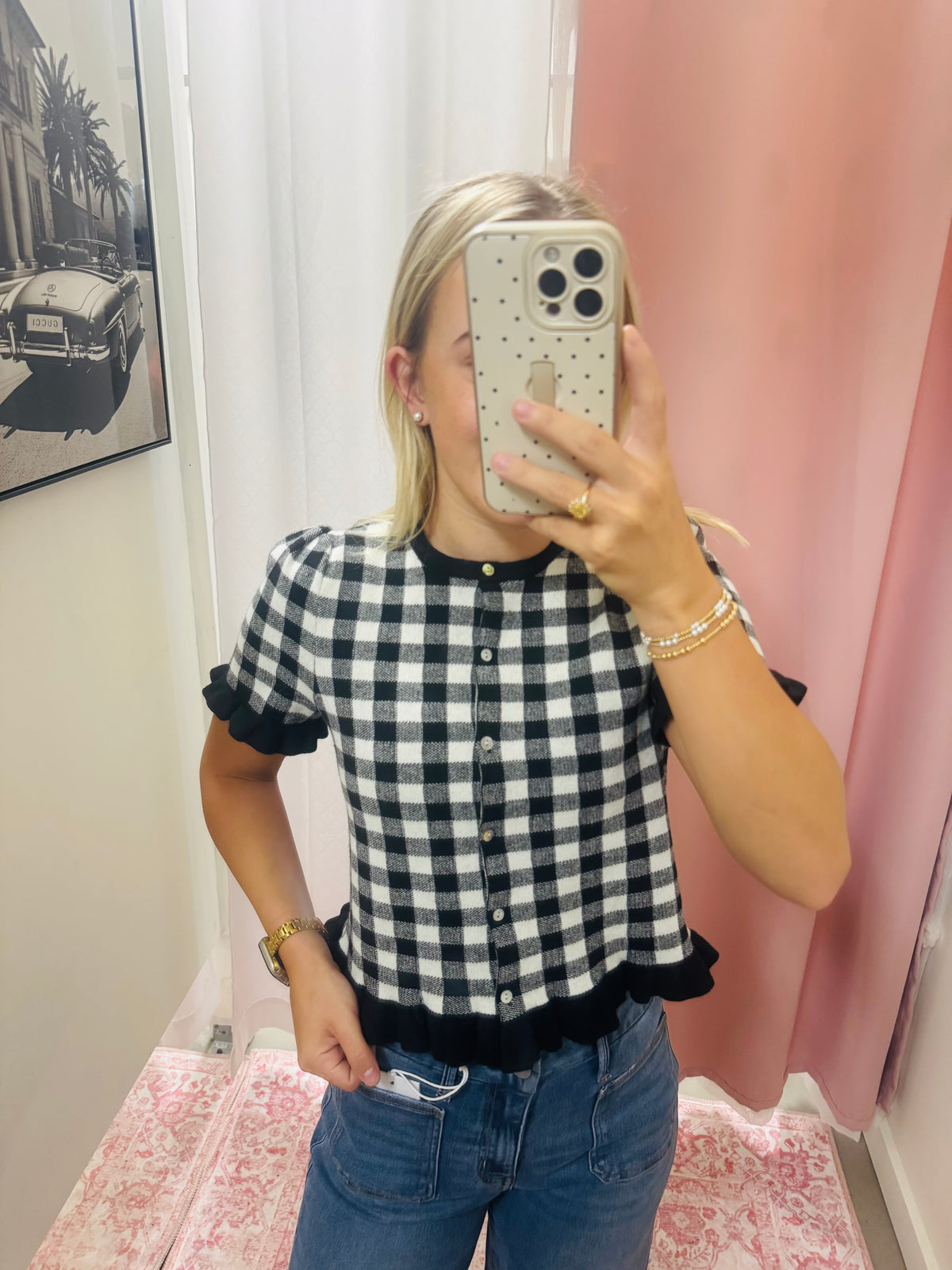 White and Black Gingham Top