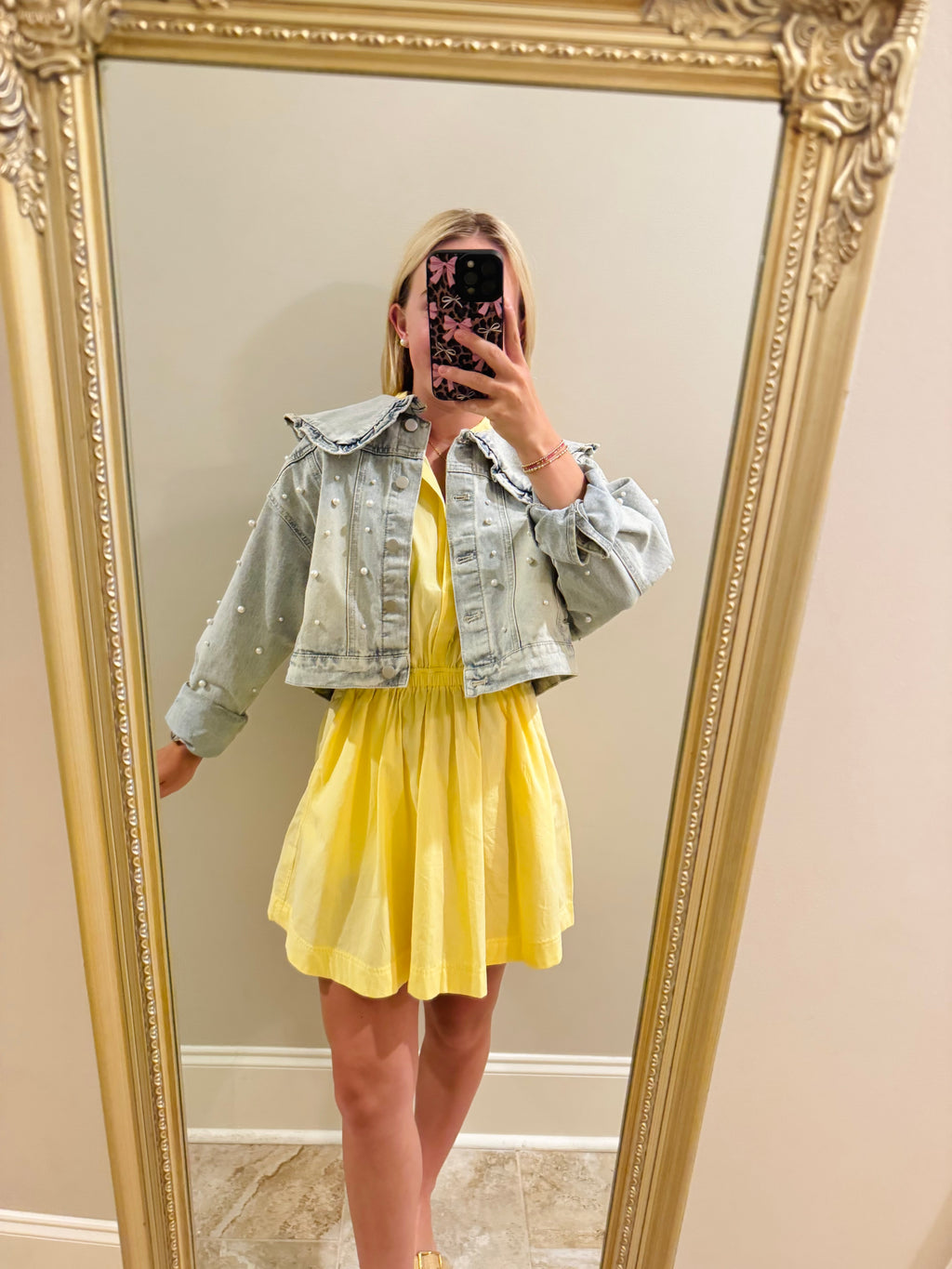 Cropped Denim Pearl Jacket