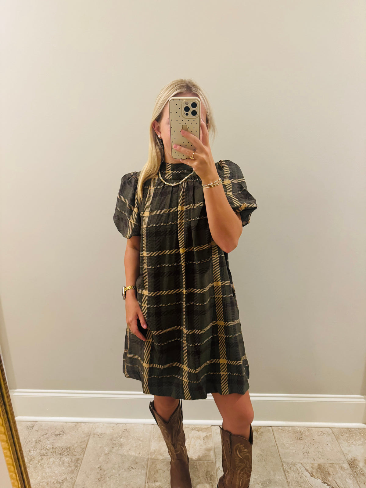 Fall Olive Plaid Dress