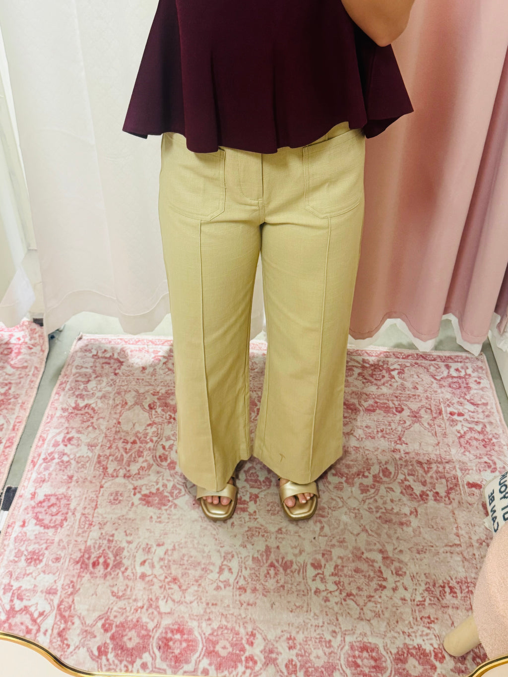 Cropped Khaki Linen Pants