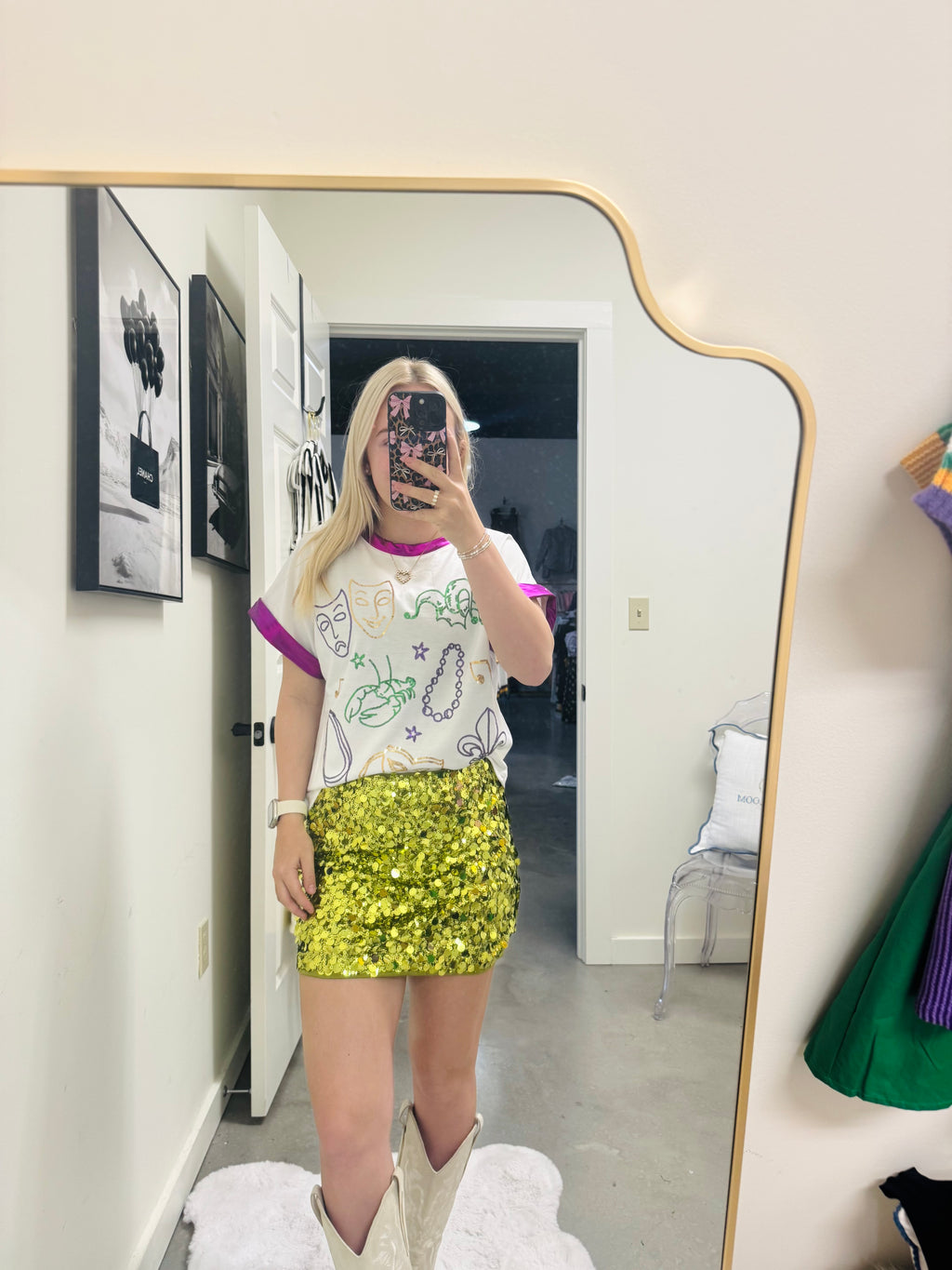 Lime Green Sequins Skirt