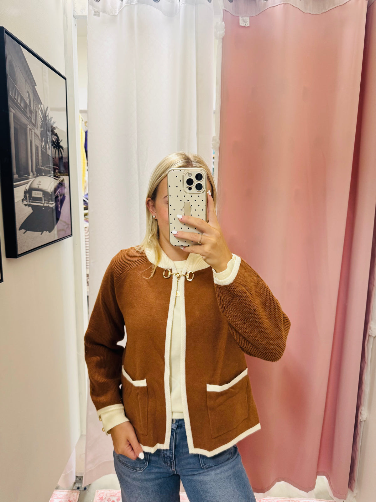 Rust and Cream Horse-bit Cardigan