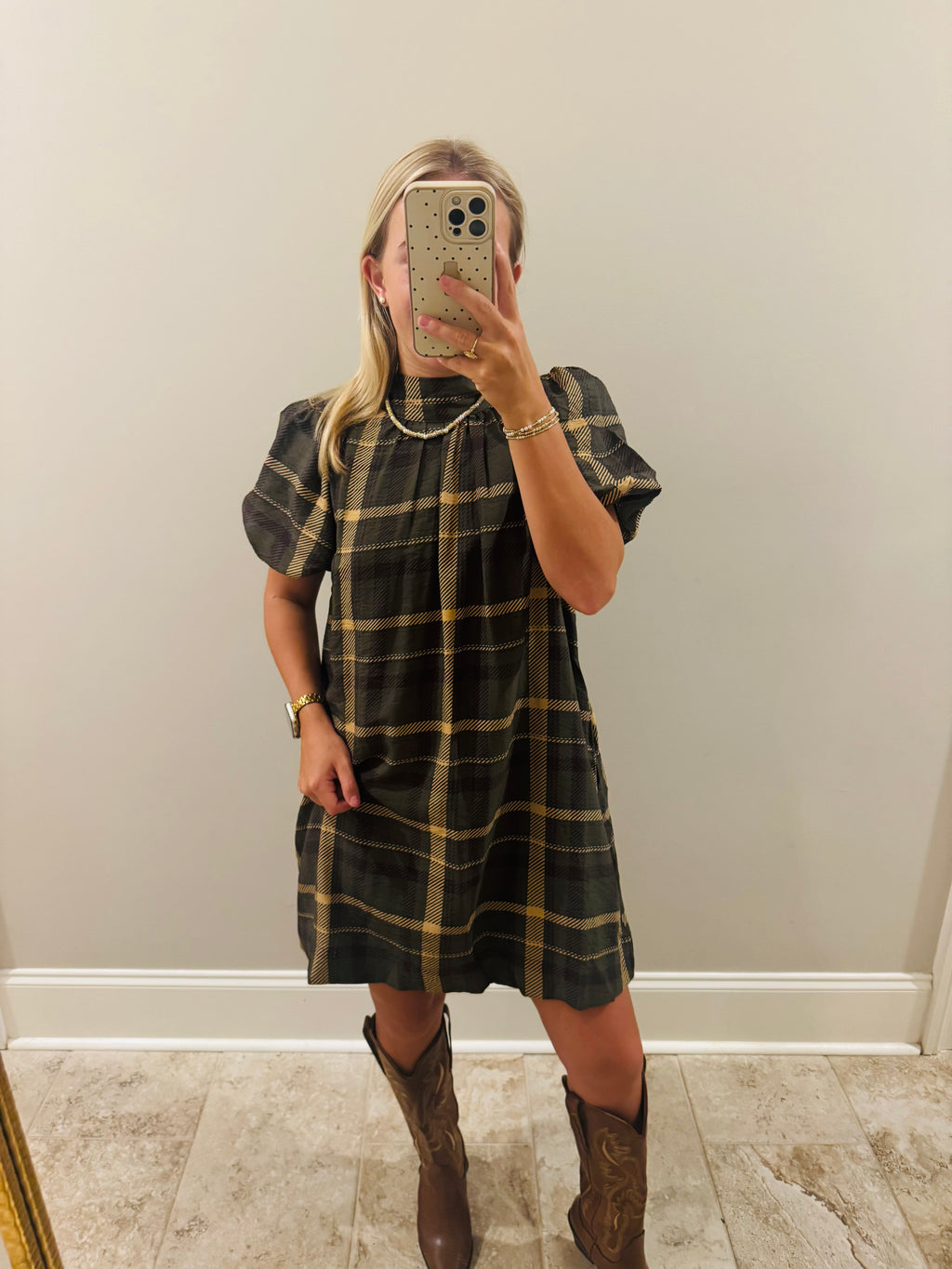 Fall Olive Plaid Dress