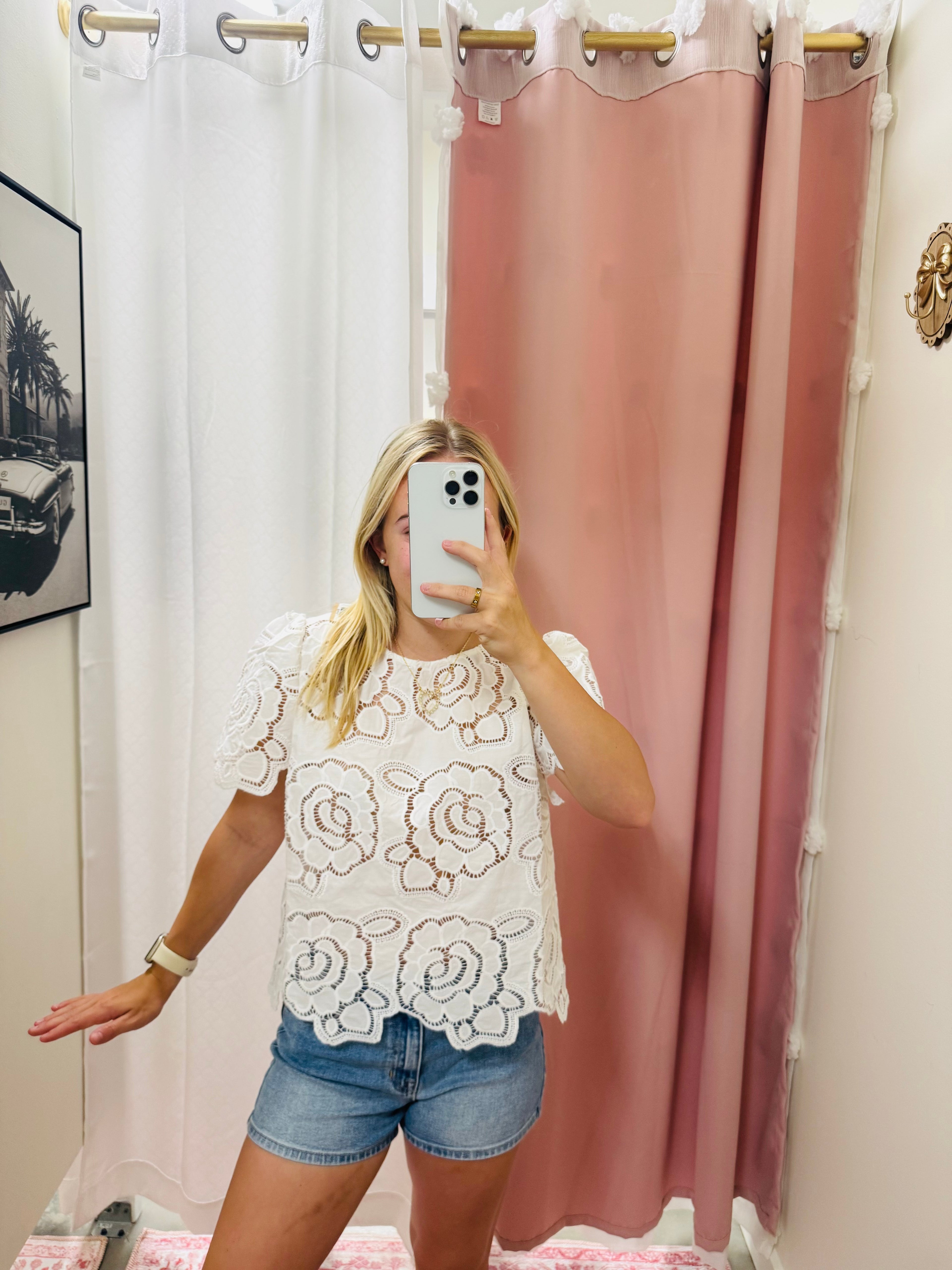Off White Floral Eyelet Top