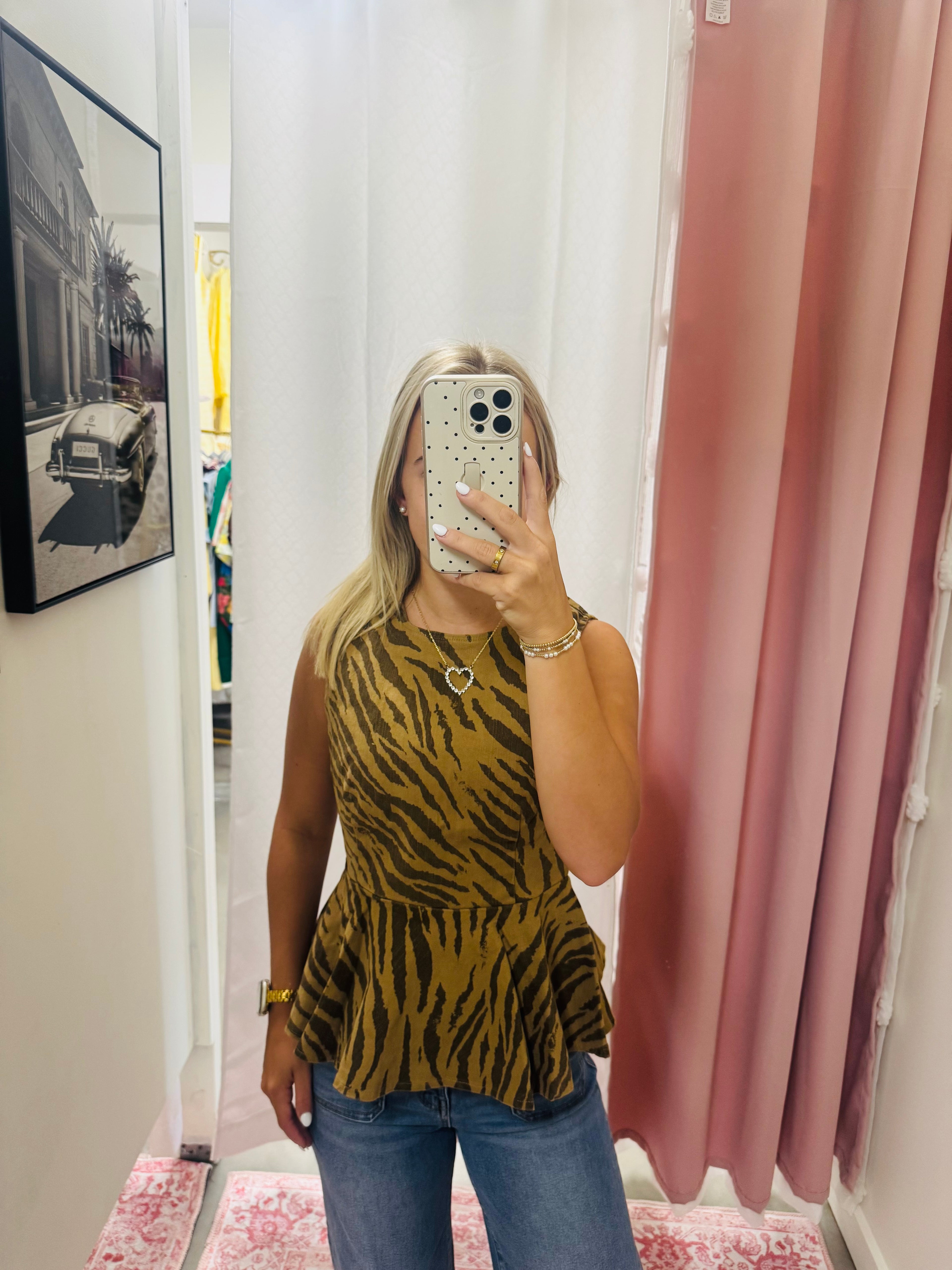 Brown Tiger Peplum Top