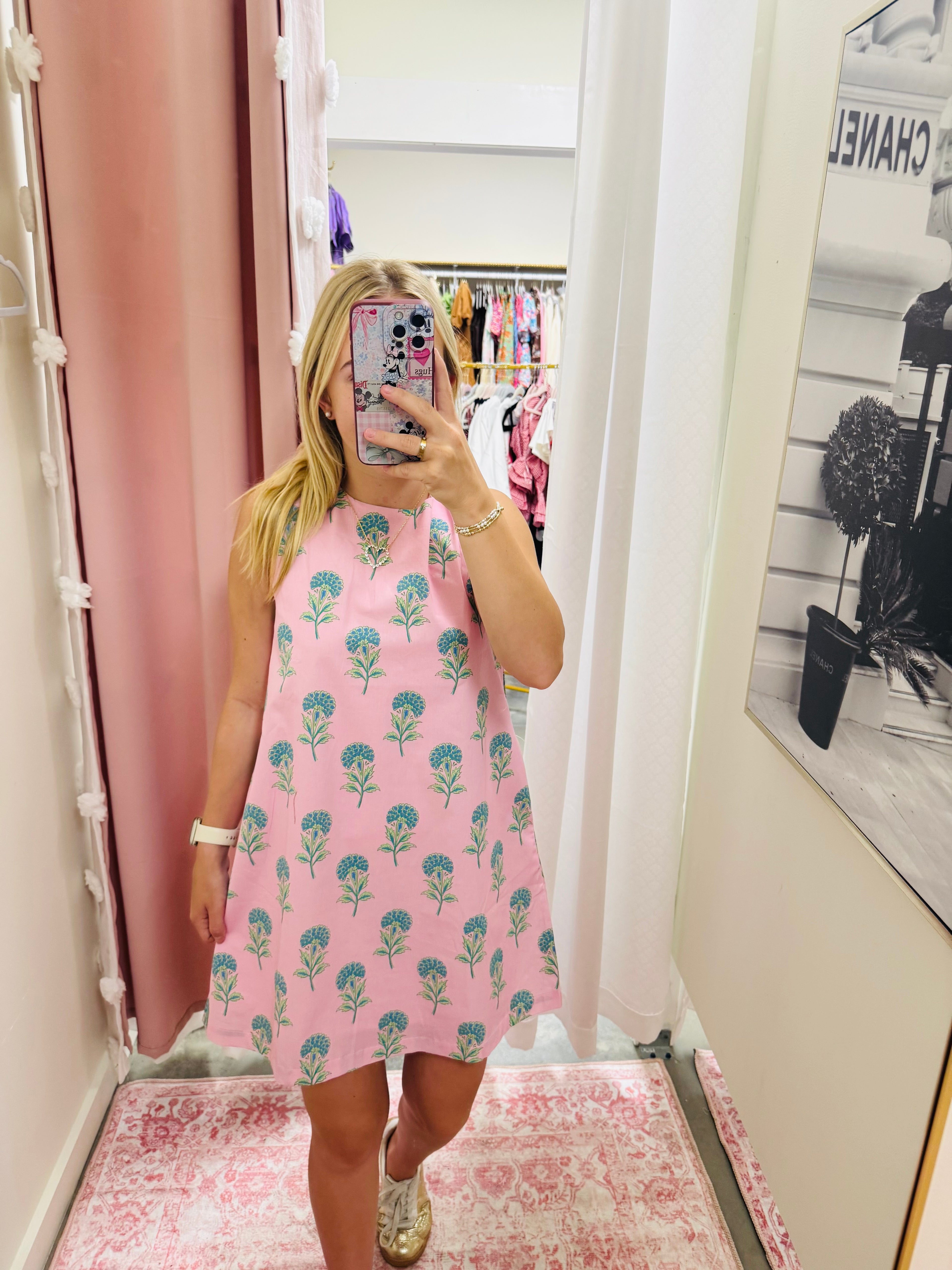Pink Floral Back Tie Dress