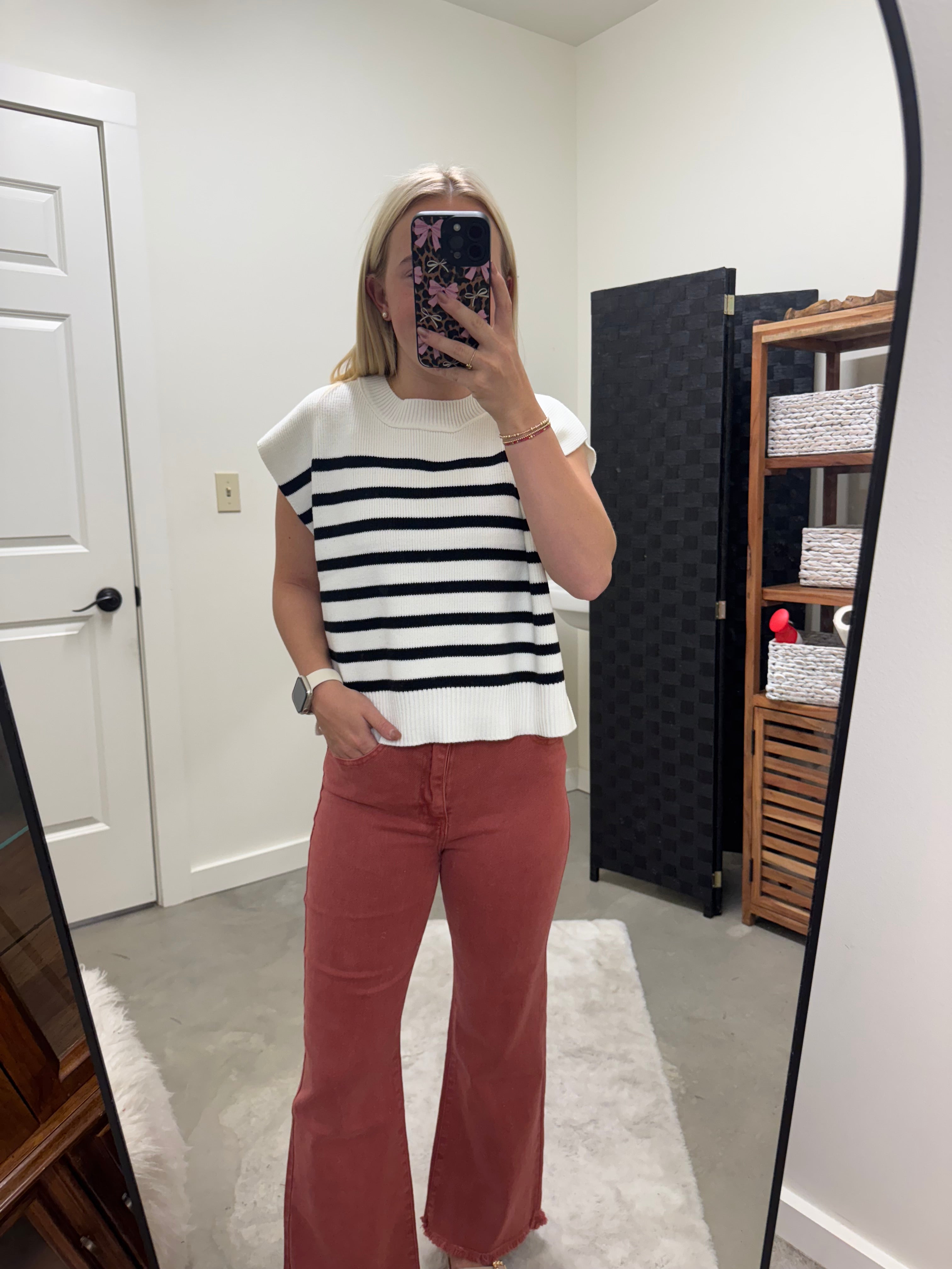 Boxy Black and White Stripe Knit Sweater