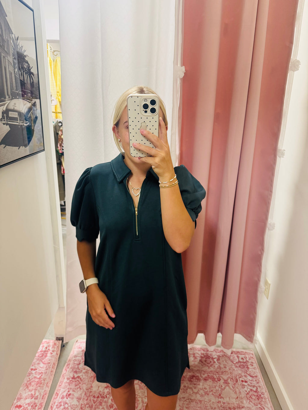 Deep Green Scalloped Sleeve Dress