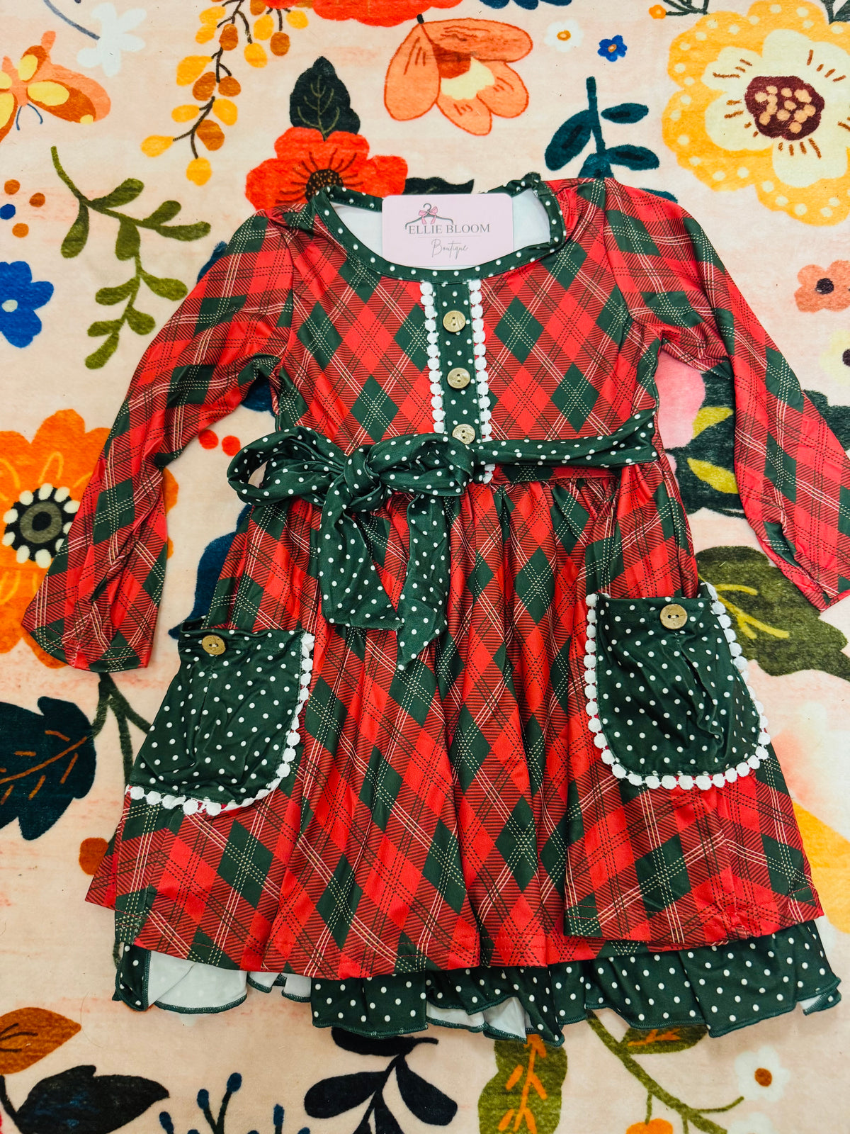 Kids Red Green Plaid Dres
