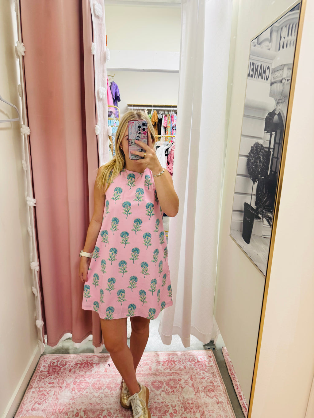 Pink Floral Back Tie Dress