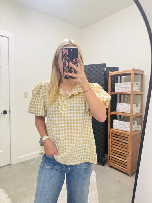 Beige Gingham Flowy Top