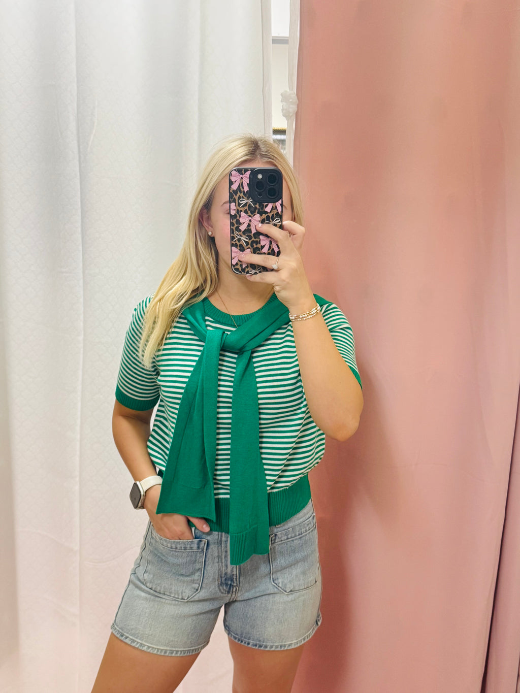 Green Stripe Tie Top