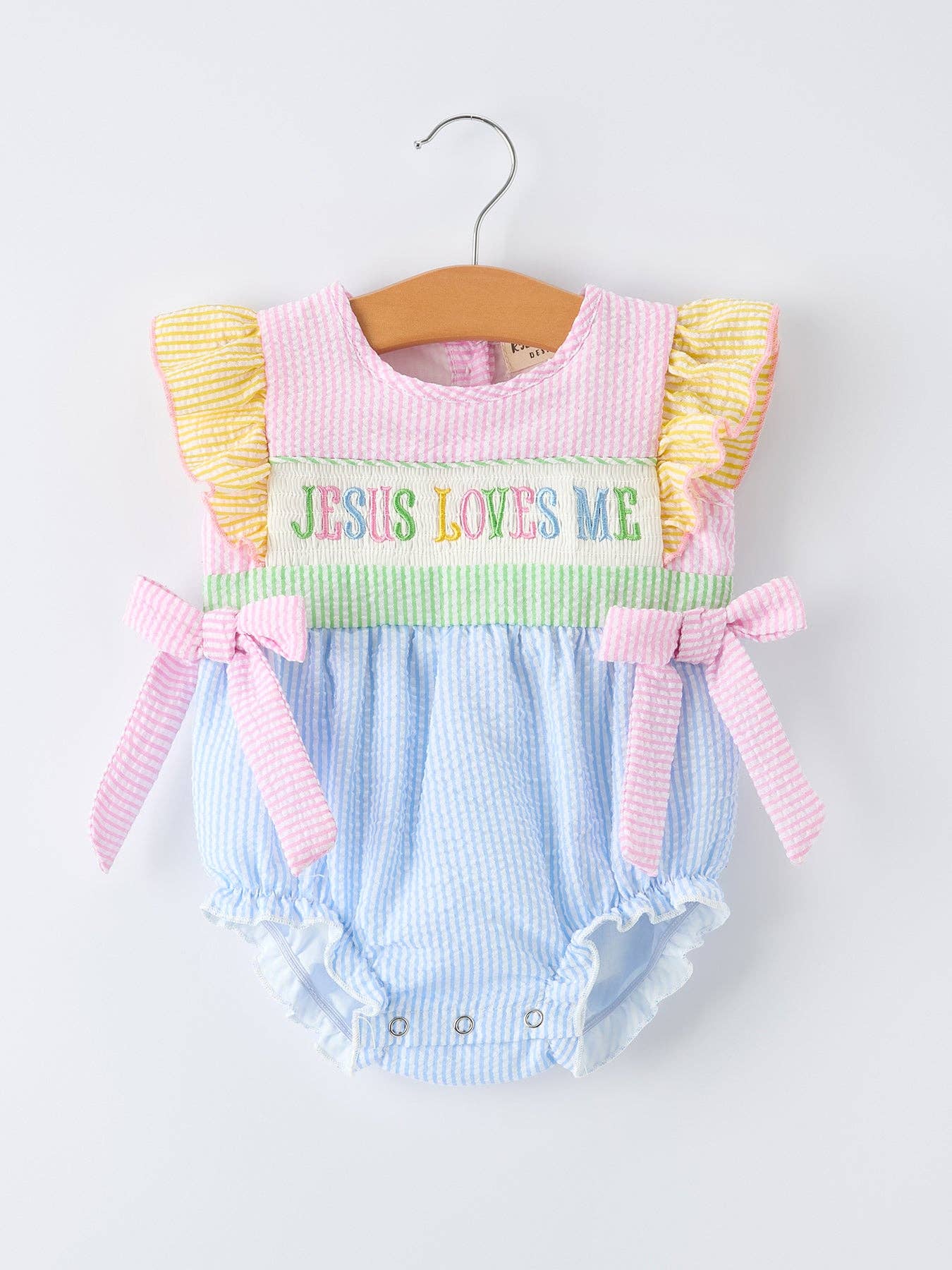 Jesus Loves Me Embroidered Romper